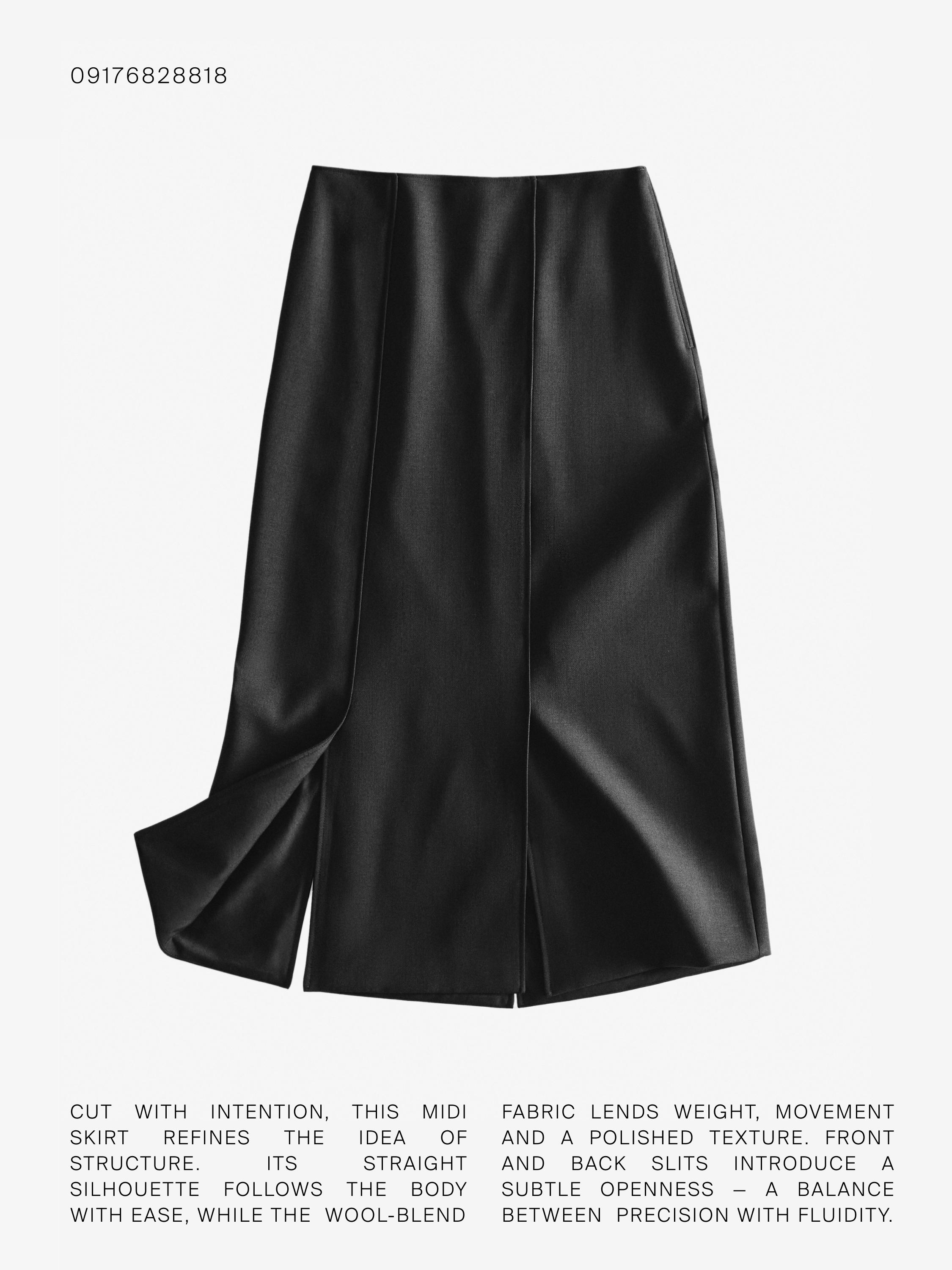 Gonna midi dritta con spacco in misto lana