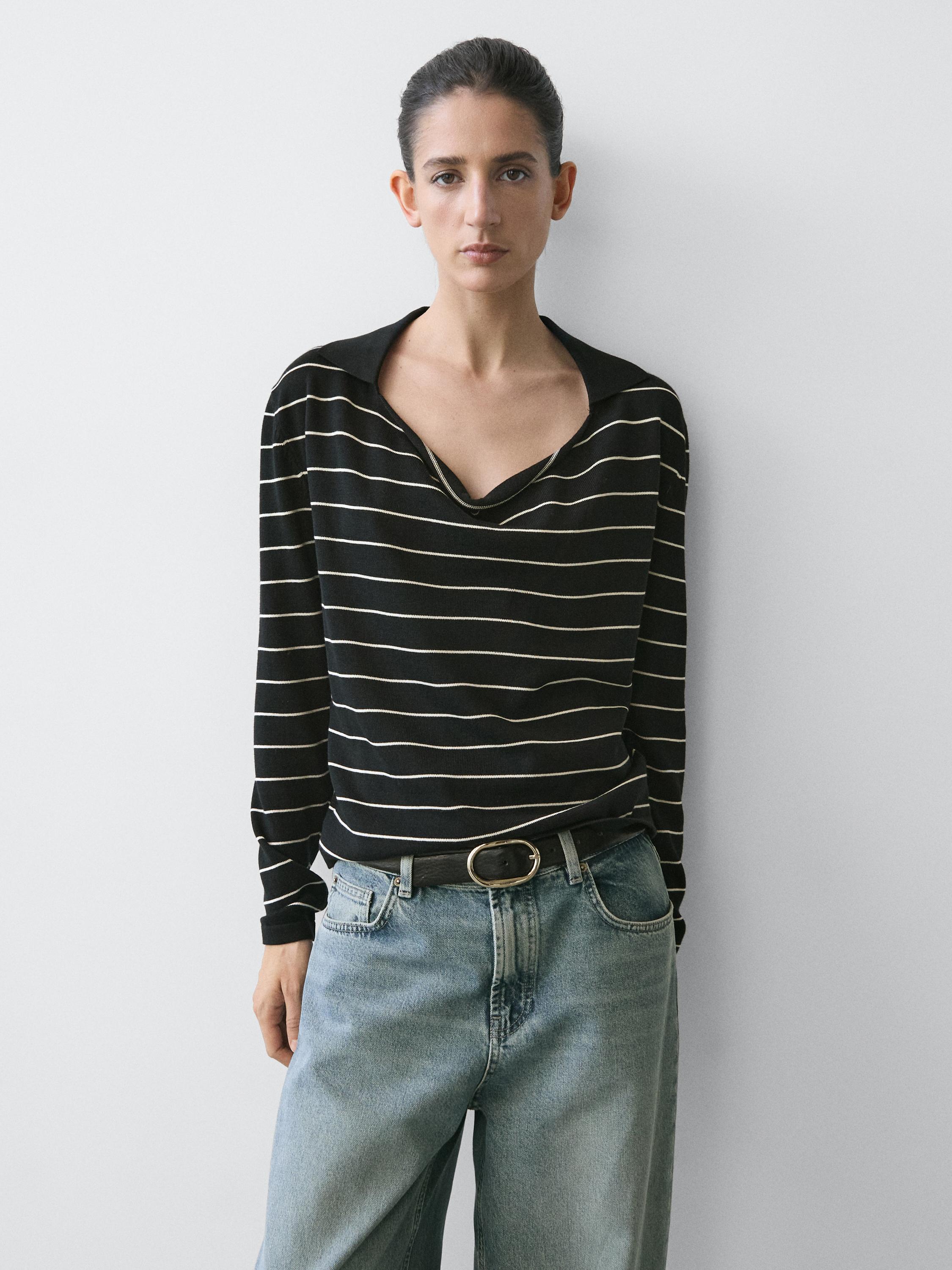Cotton striped polo knit jumper