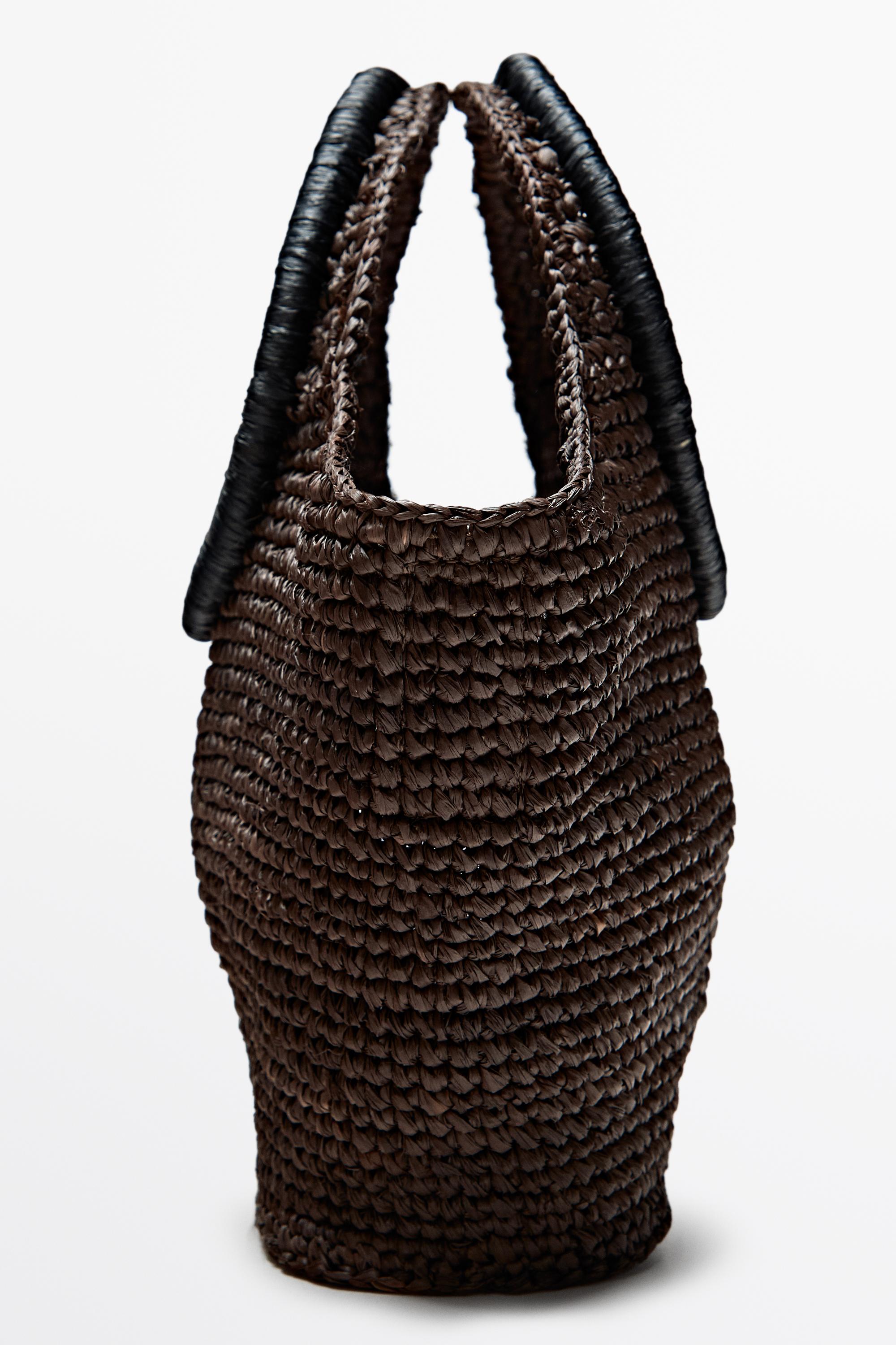 100% Raffia Mini Crescent Bag — BROWN