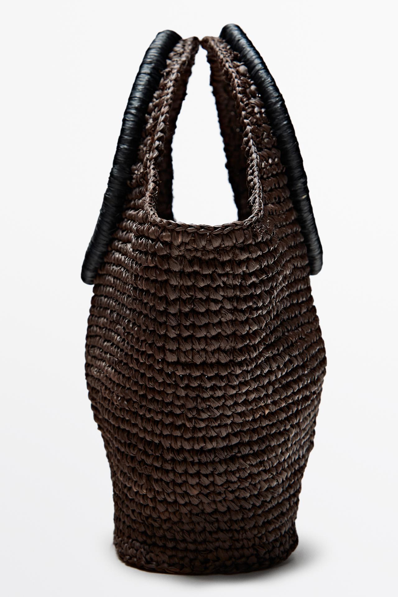 100% Raffia Mini Crescent Bag — BROWN
