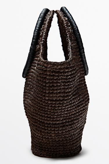 100% Raffia Mini Crescent Bag — BROWN 2