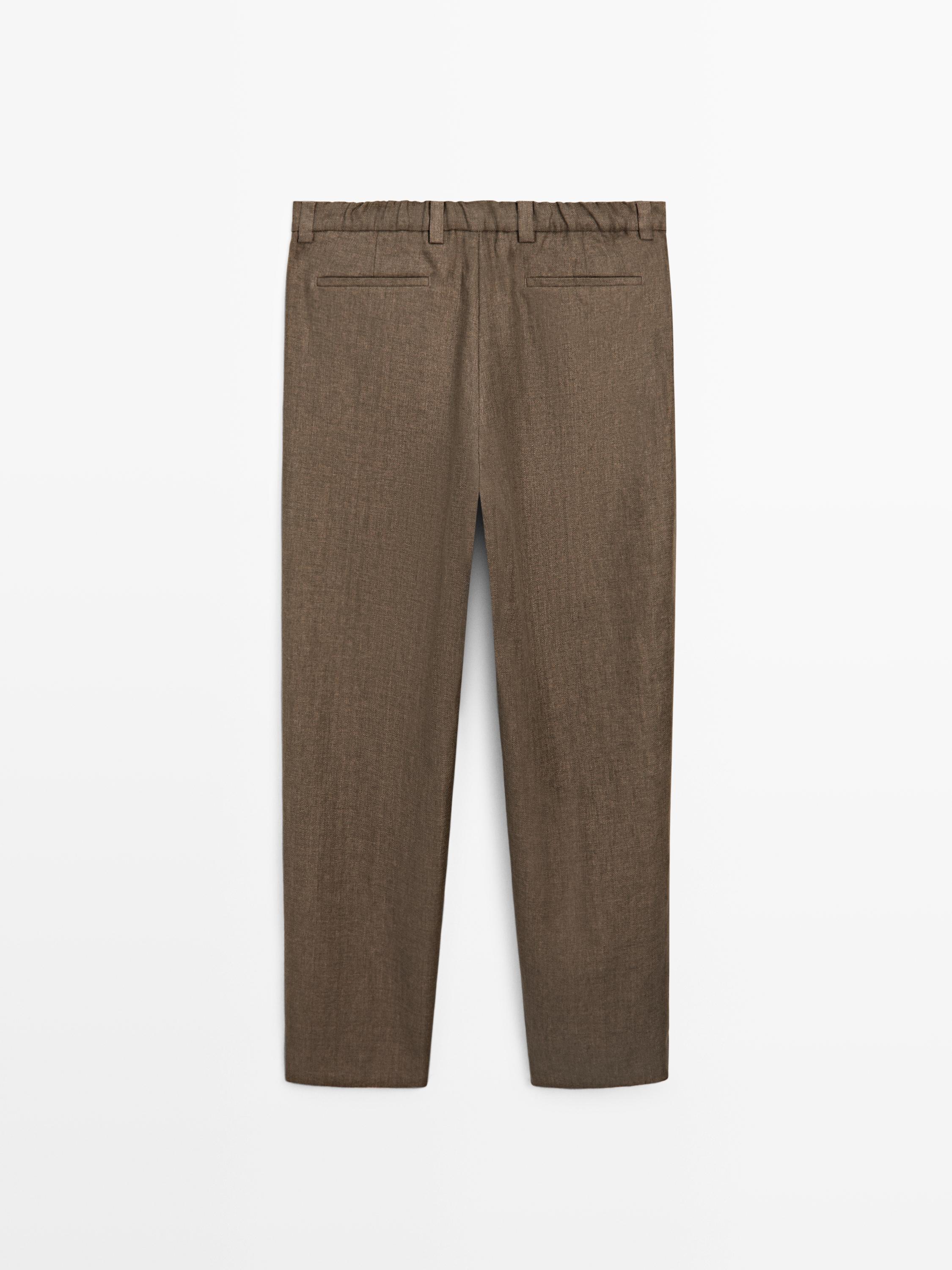 Total look linen trousers with herringbone detail — OCHRE