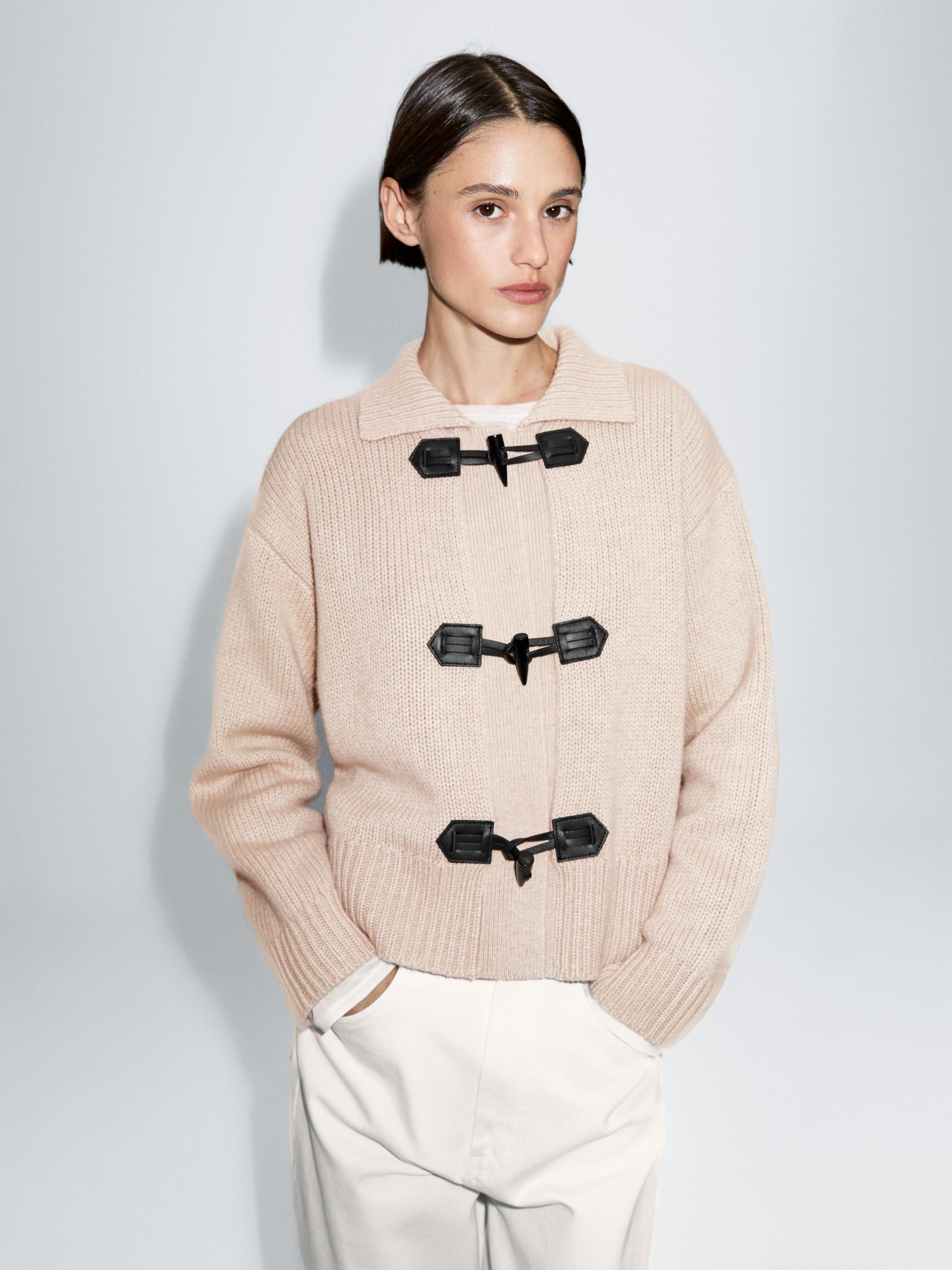 Wool blend cardigan with horn button detail