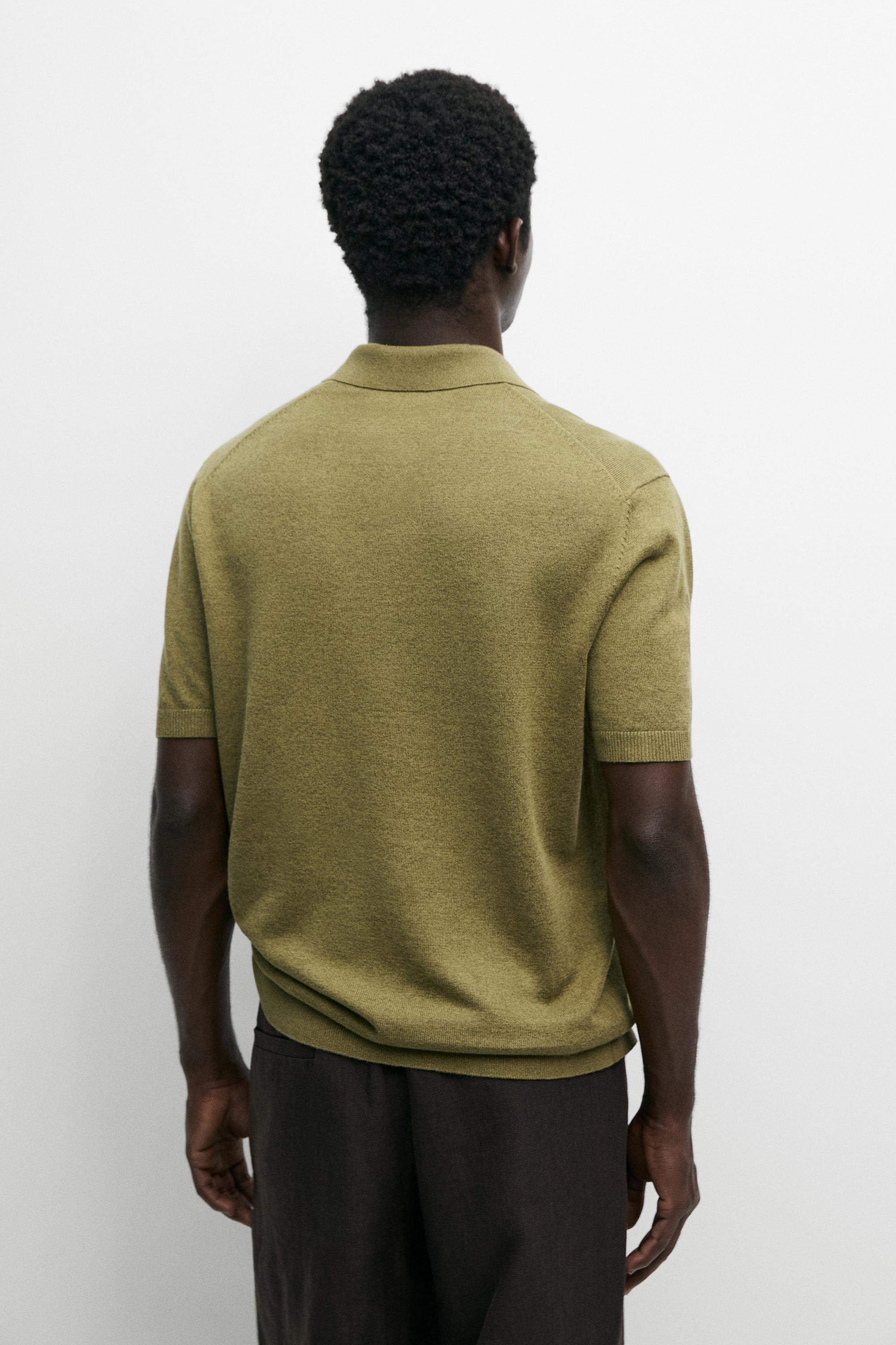 Linen blend knit polo sweater — Olive