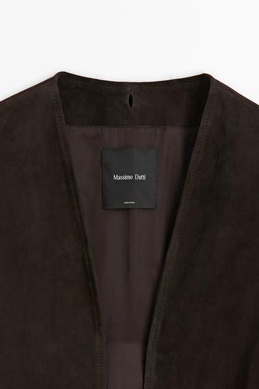 Suede coat with detachable collar — BROWN 9
