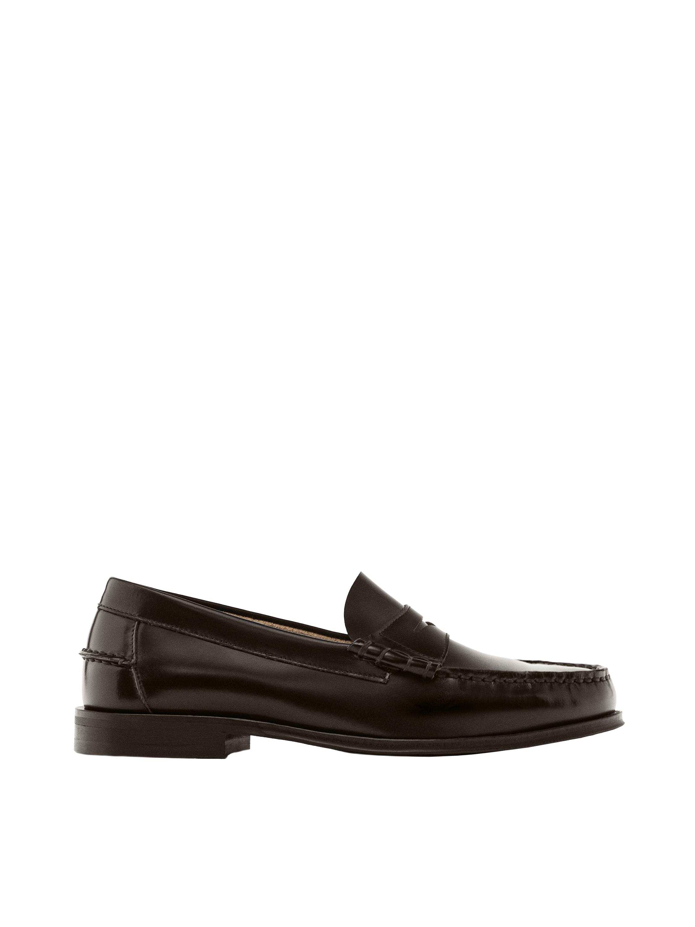 Leather loafers with penny strap — BROWN