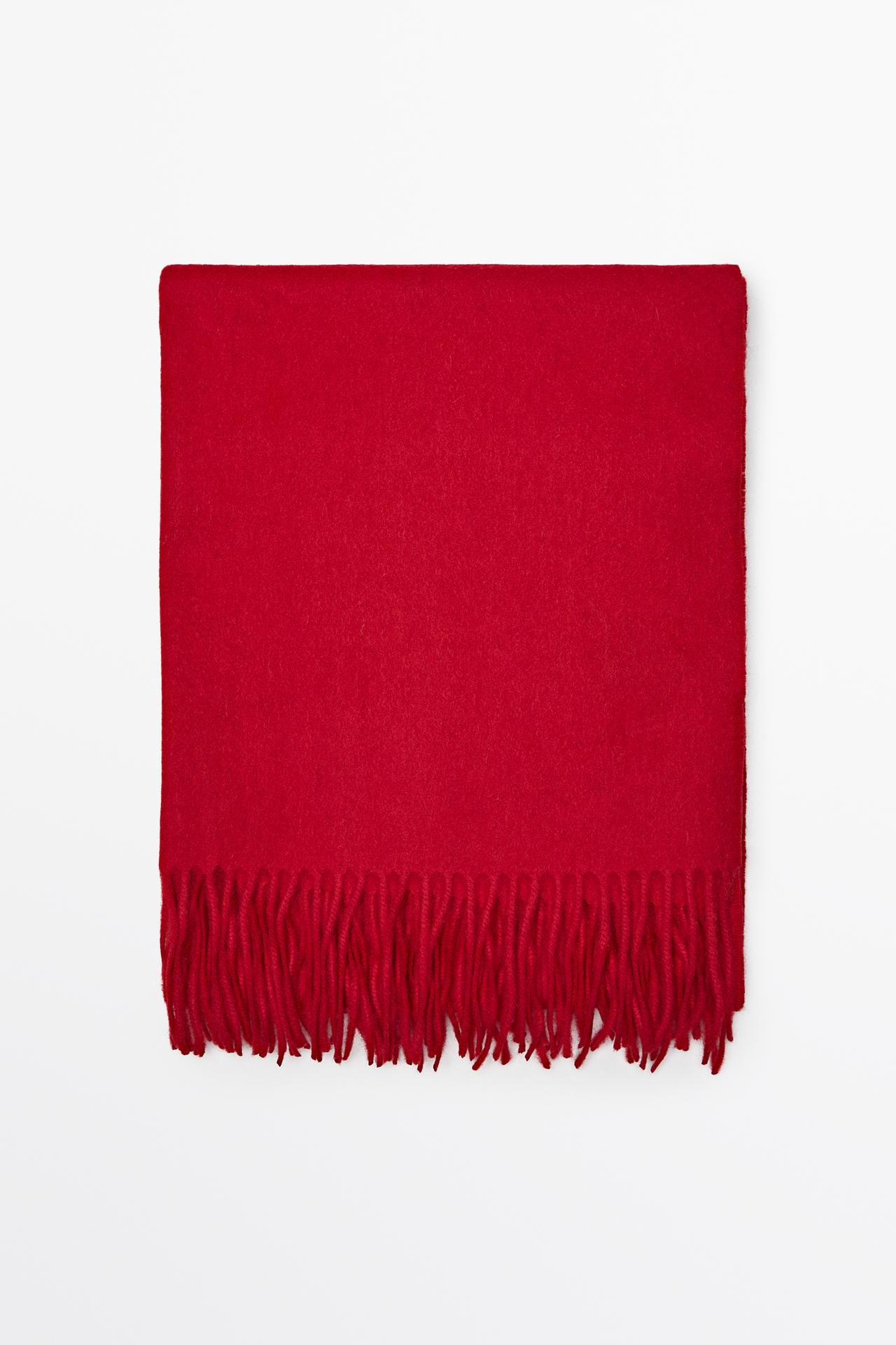 Wool blend scarf with fringing — RED