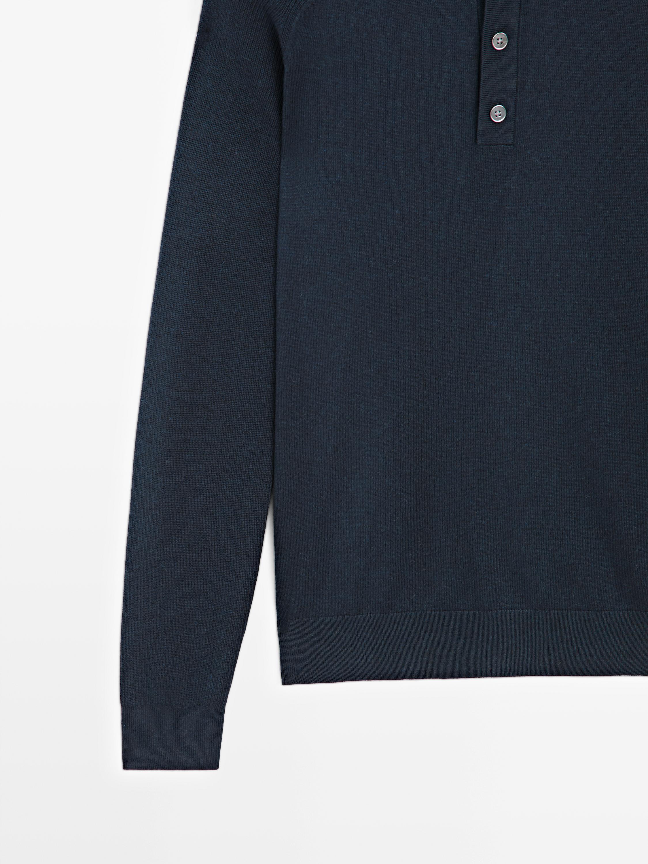 Cotton blend knit polo sweater — NAVY BLUE