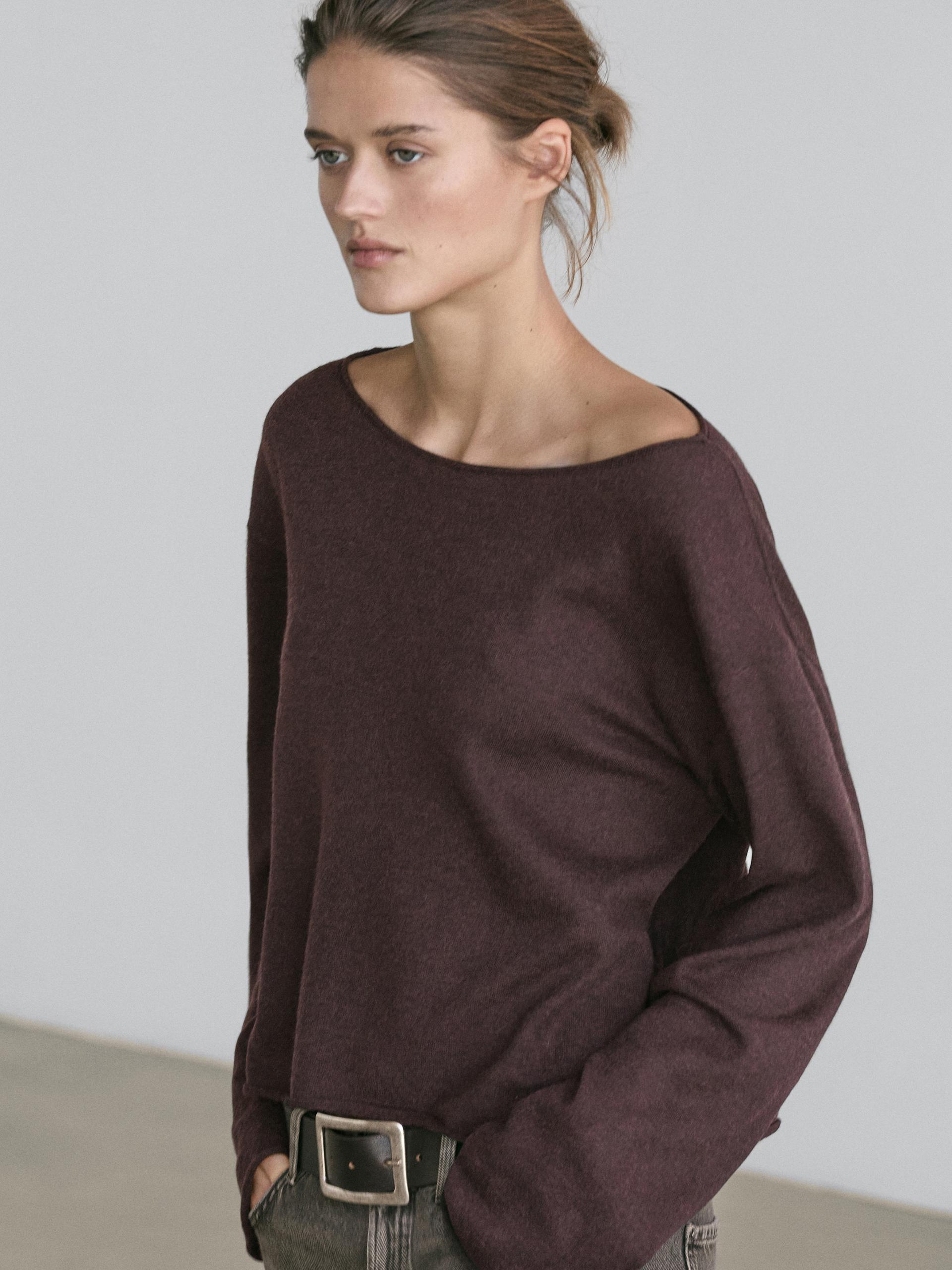 Pull En Maille 100 % Laine - Chocolat - M - Massimo Dutti - Femme