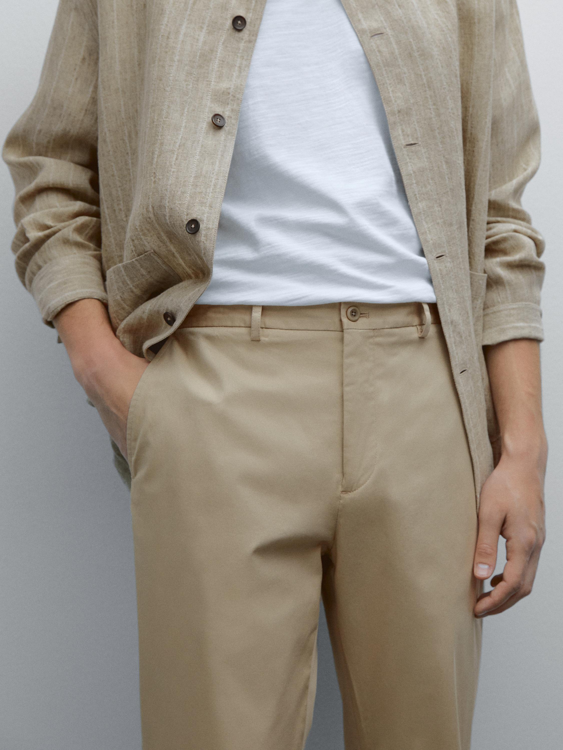 Cotton blend tapered fit trousers