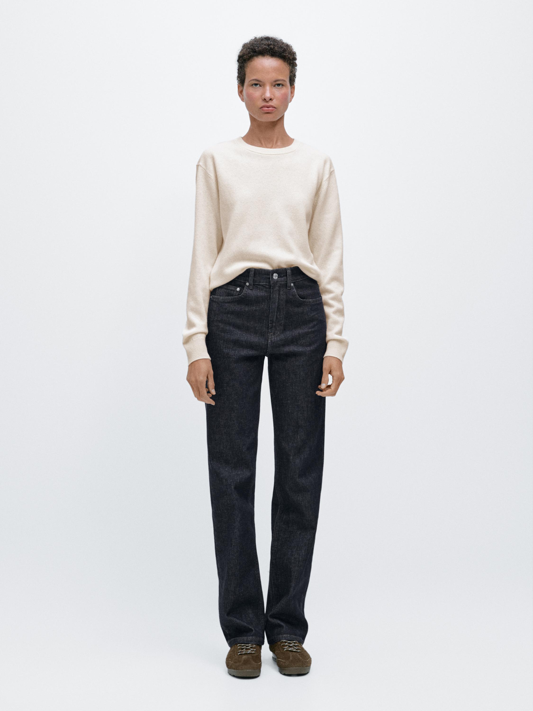 High-waist straight-leg comfort jeans — DARK BLUE