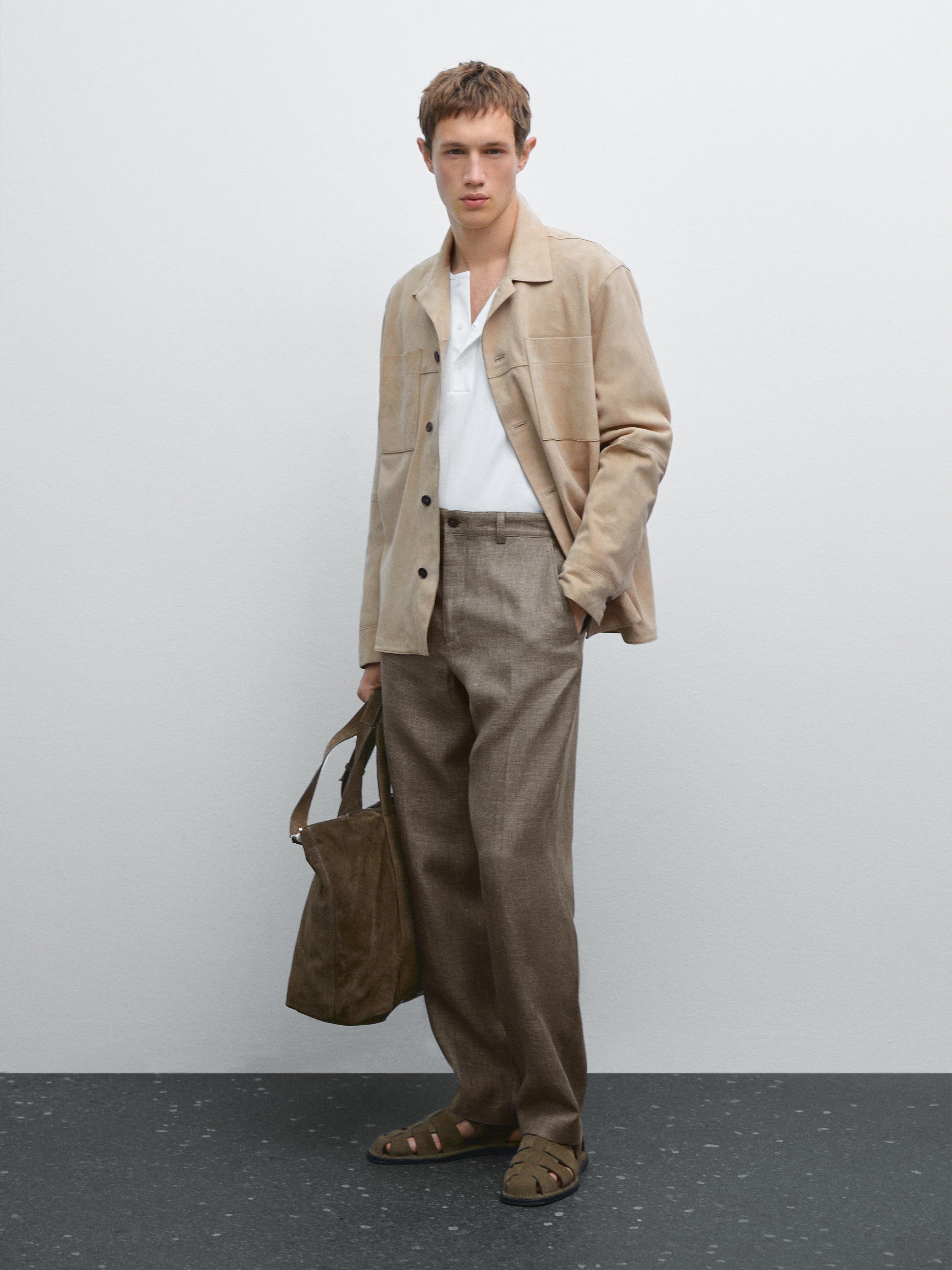 100% linen straight-leg trousers