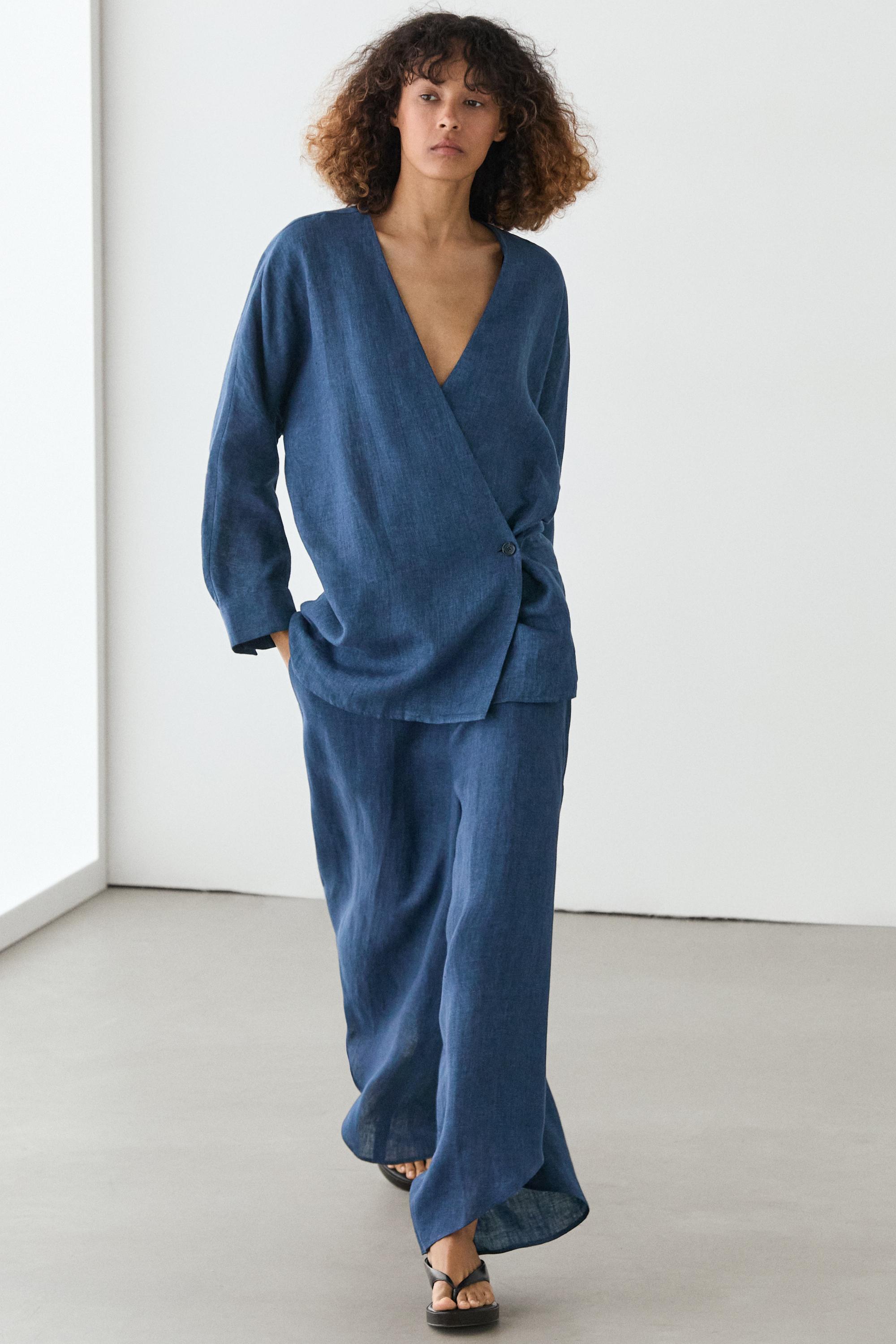 Total look linen trousers — BLUE