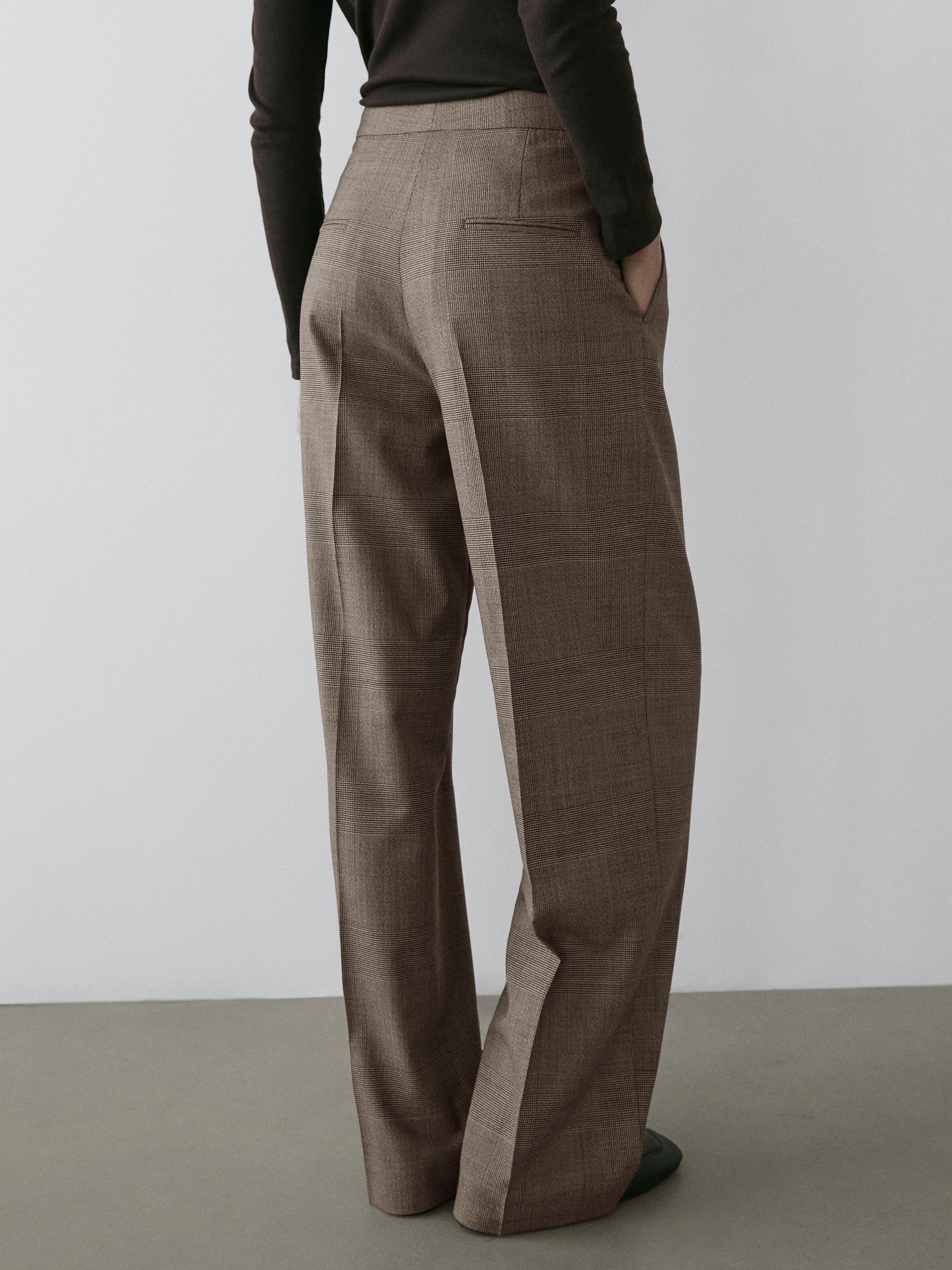 Check wool suit trousers — BEIGE
