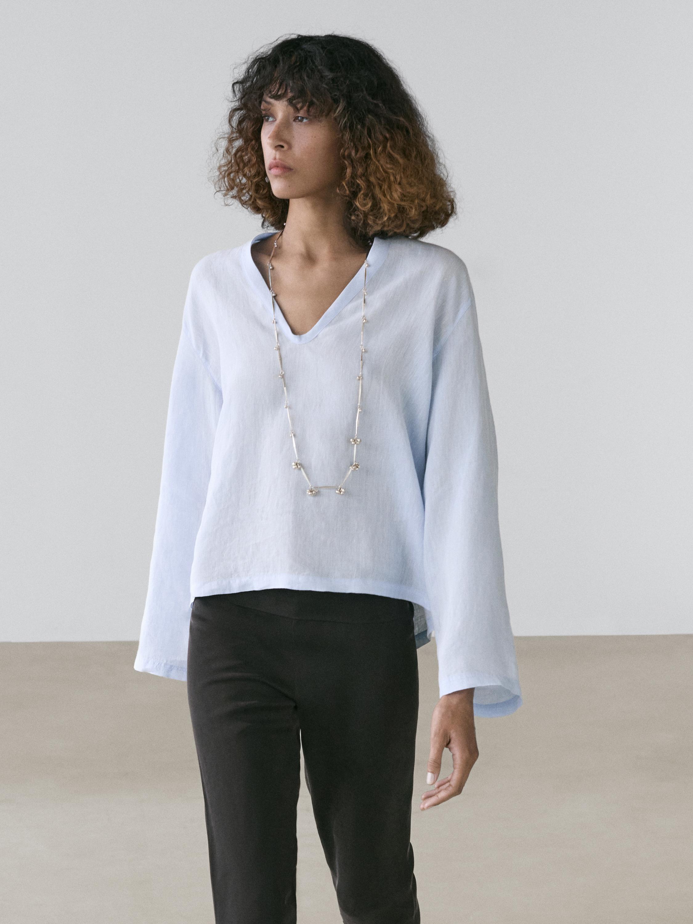 100% linen long sleeve shirt — SKY BLUE