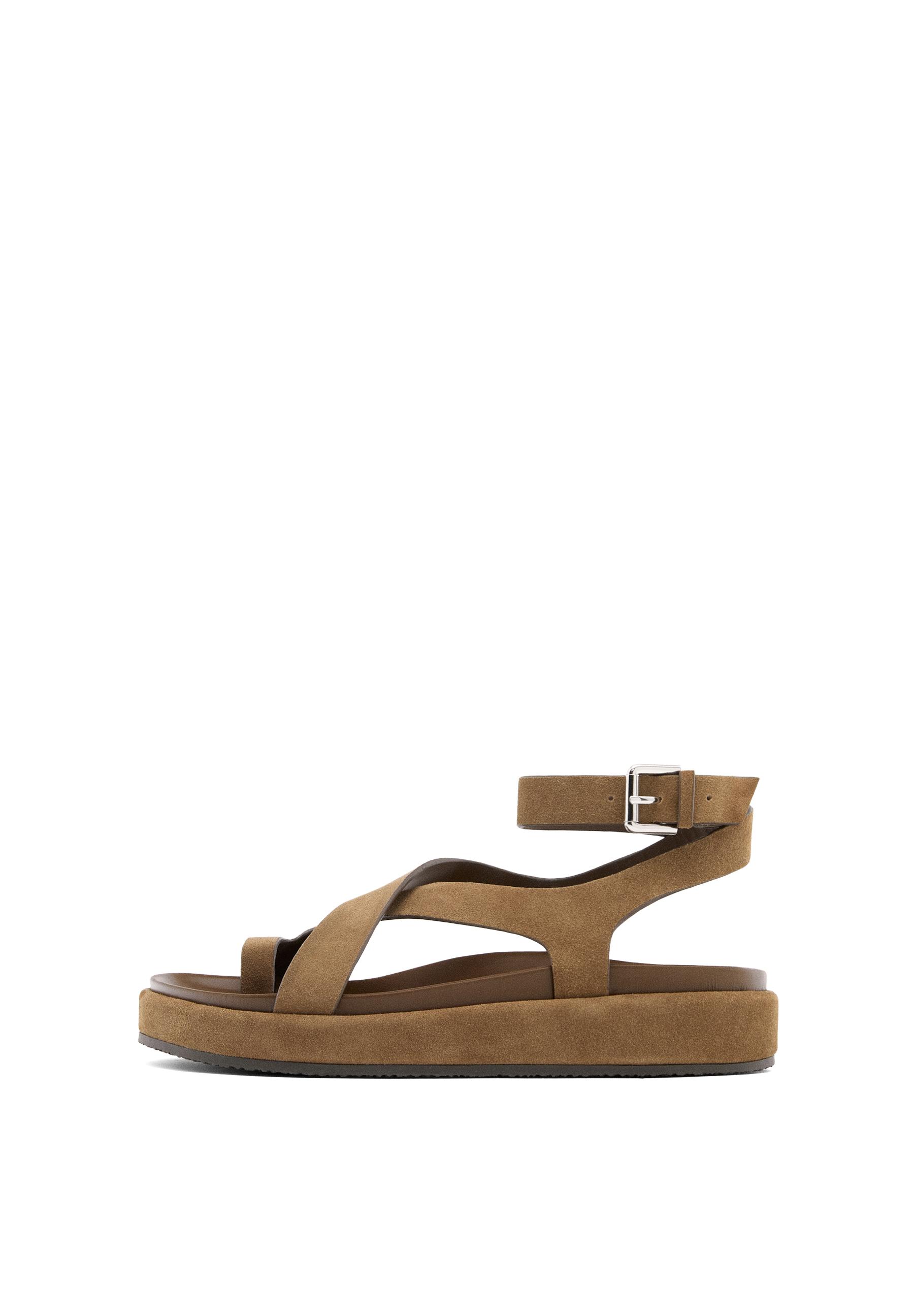 Sandals with crossover straps — CAMEL