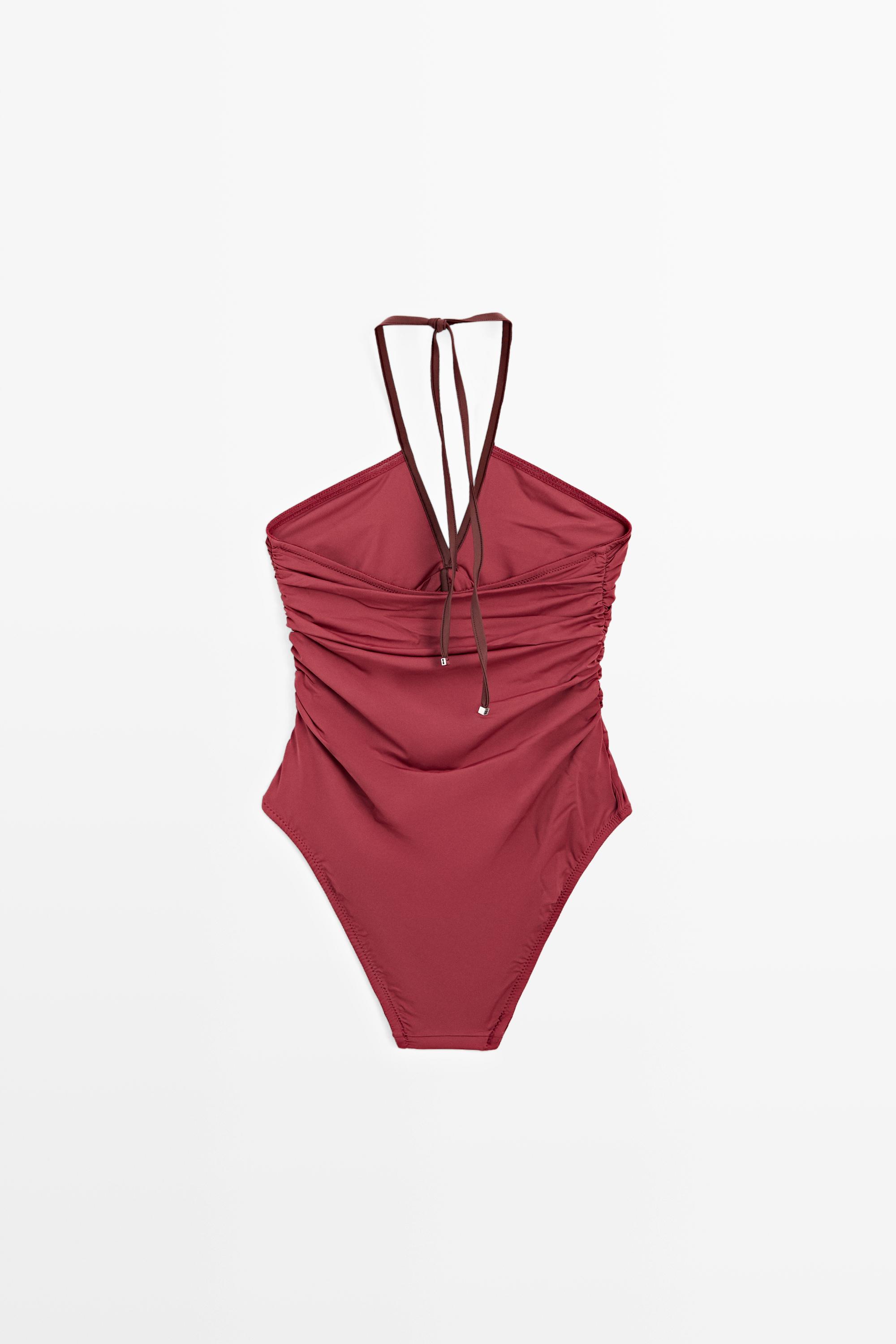 Swimsuit with contrast gathered detail — PINK