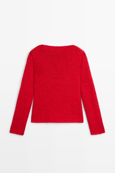 Cotton blend knit boat neck sweater — RED 6