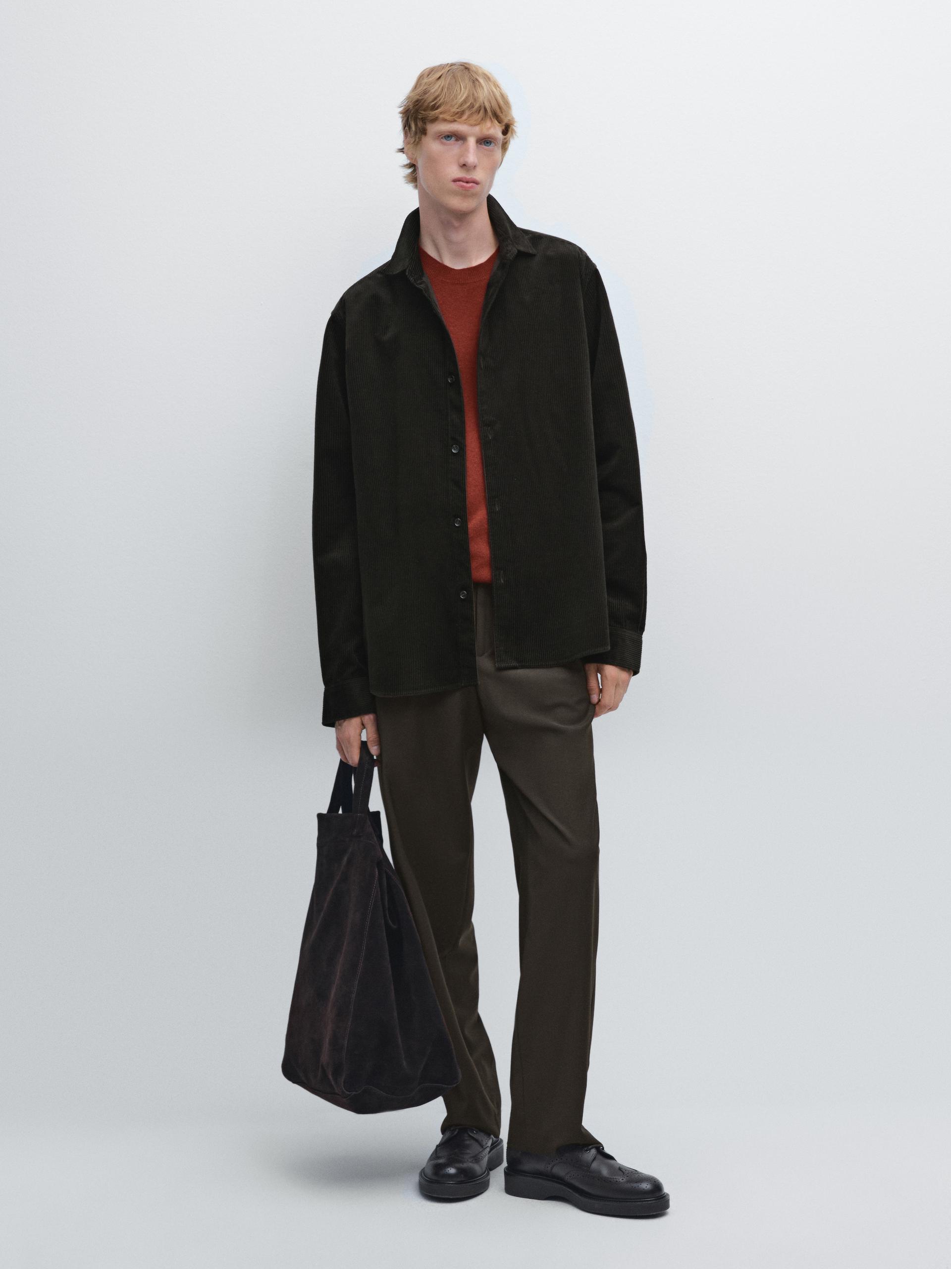 Surchemise Regular En Velours Côtelé - Marron - L - Massimo Dutti - Homme