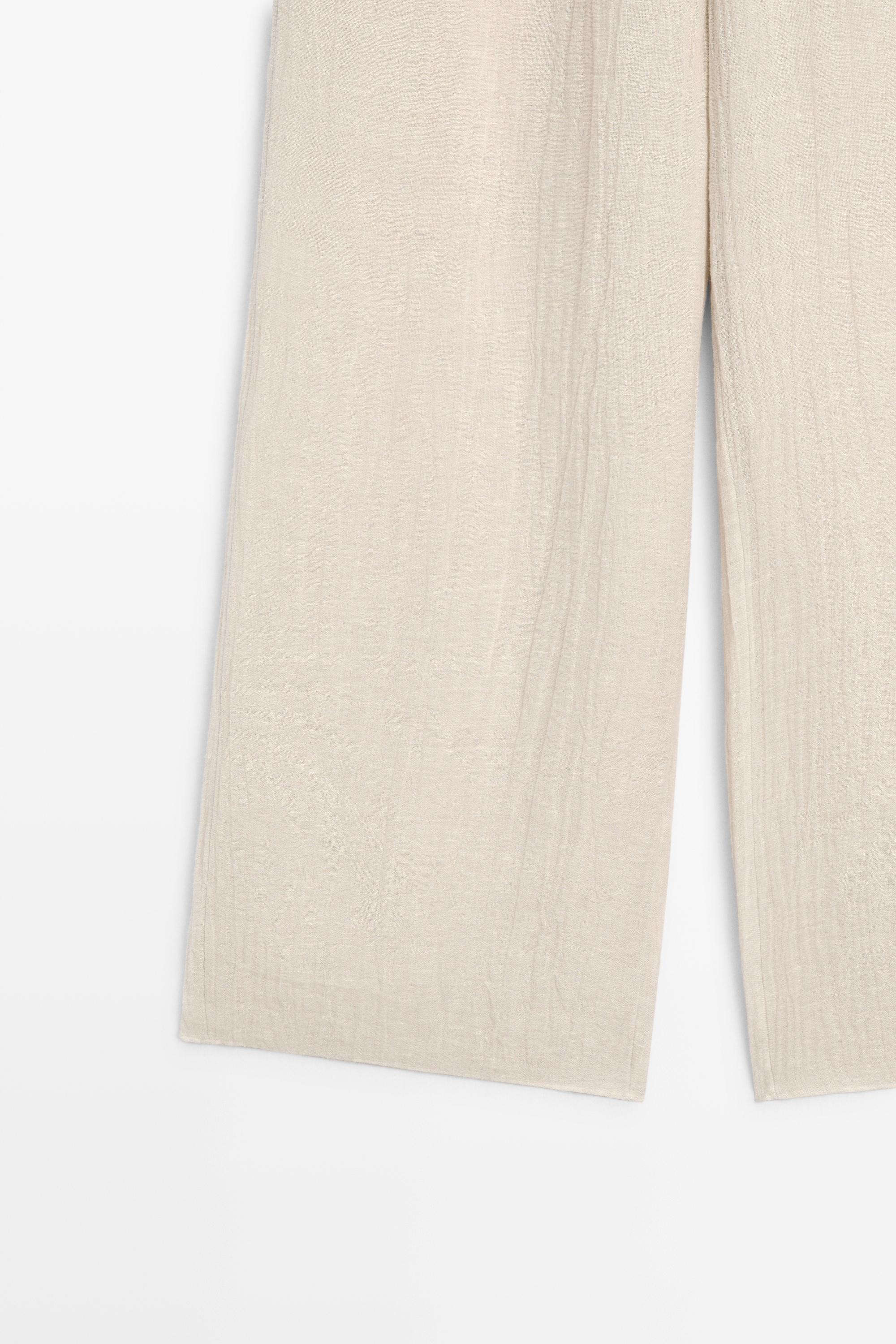 Total look flowing waffle-knit linen blend trousers — BEIGE MARL