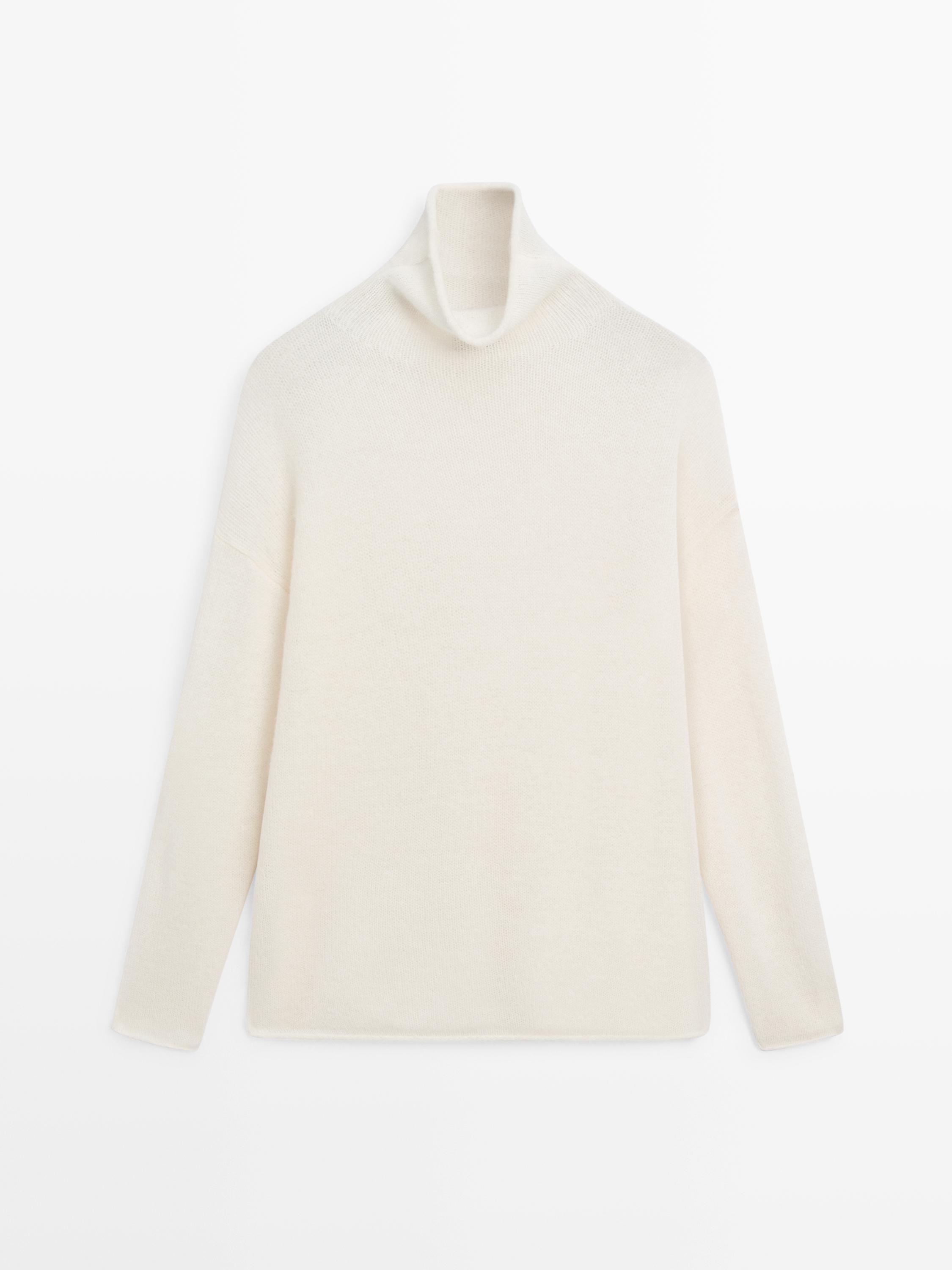 100% wool high neck knit sweater — Off white