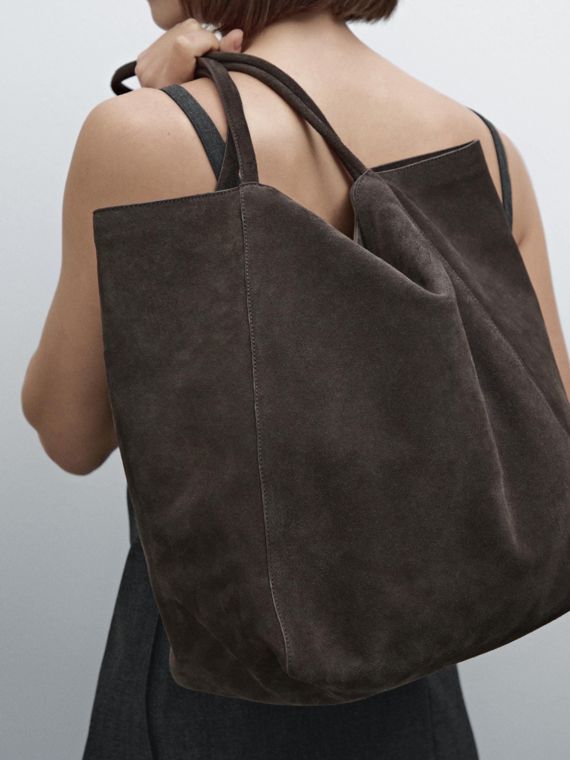 Split suede leather bucket bag
