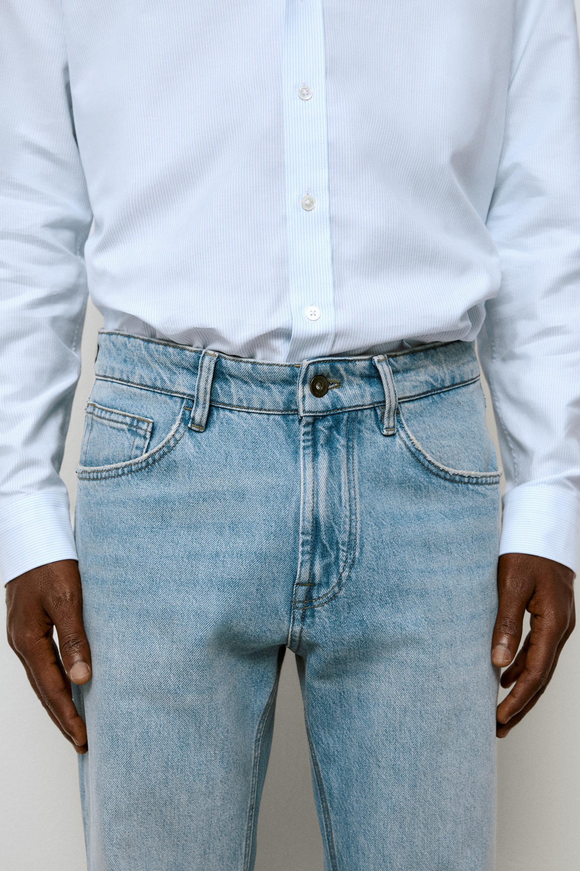 Bleach washed tapered fit jeans — Light Blue