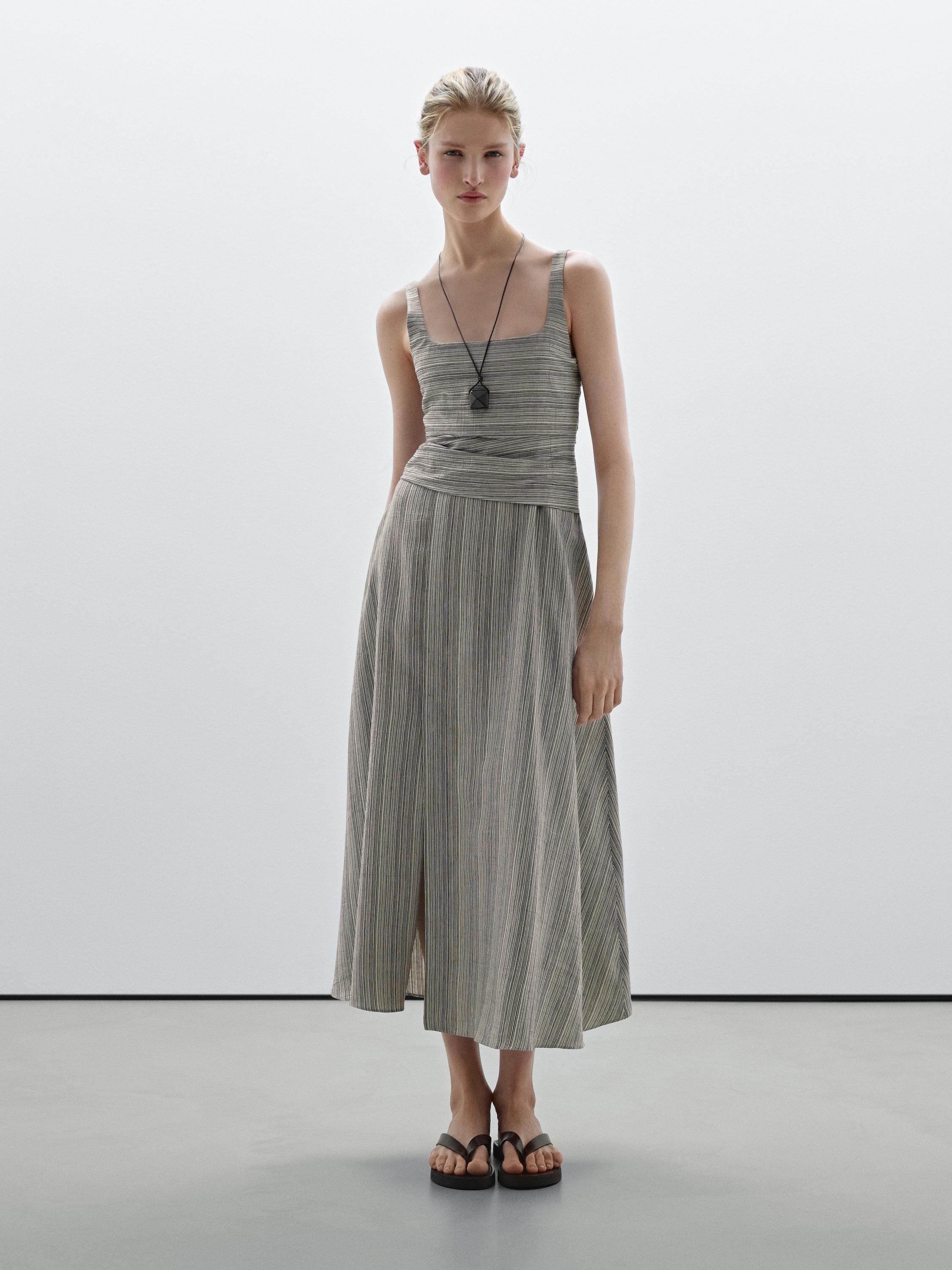 Vestido midi vuelo rayas