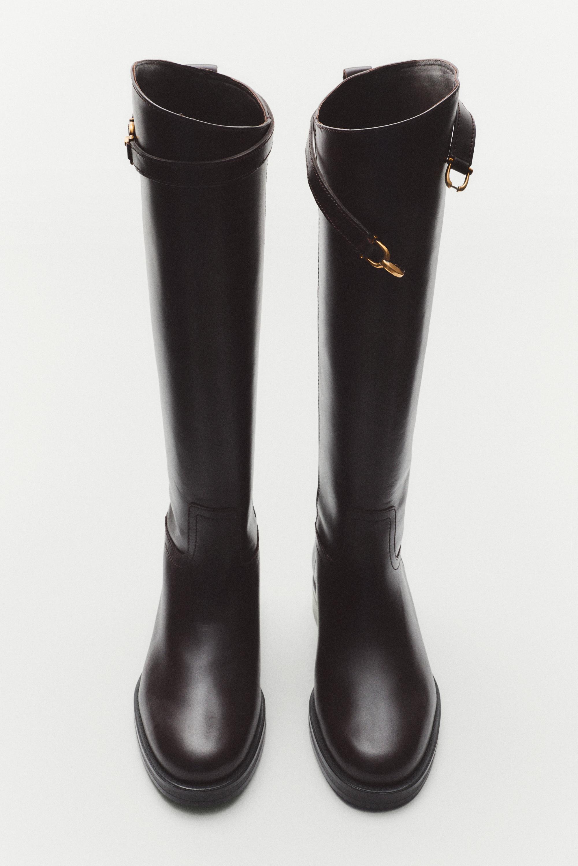 Leather riding boot — BROWN