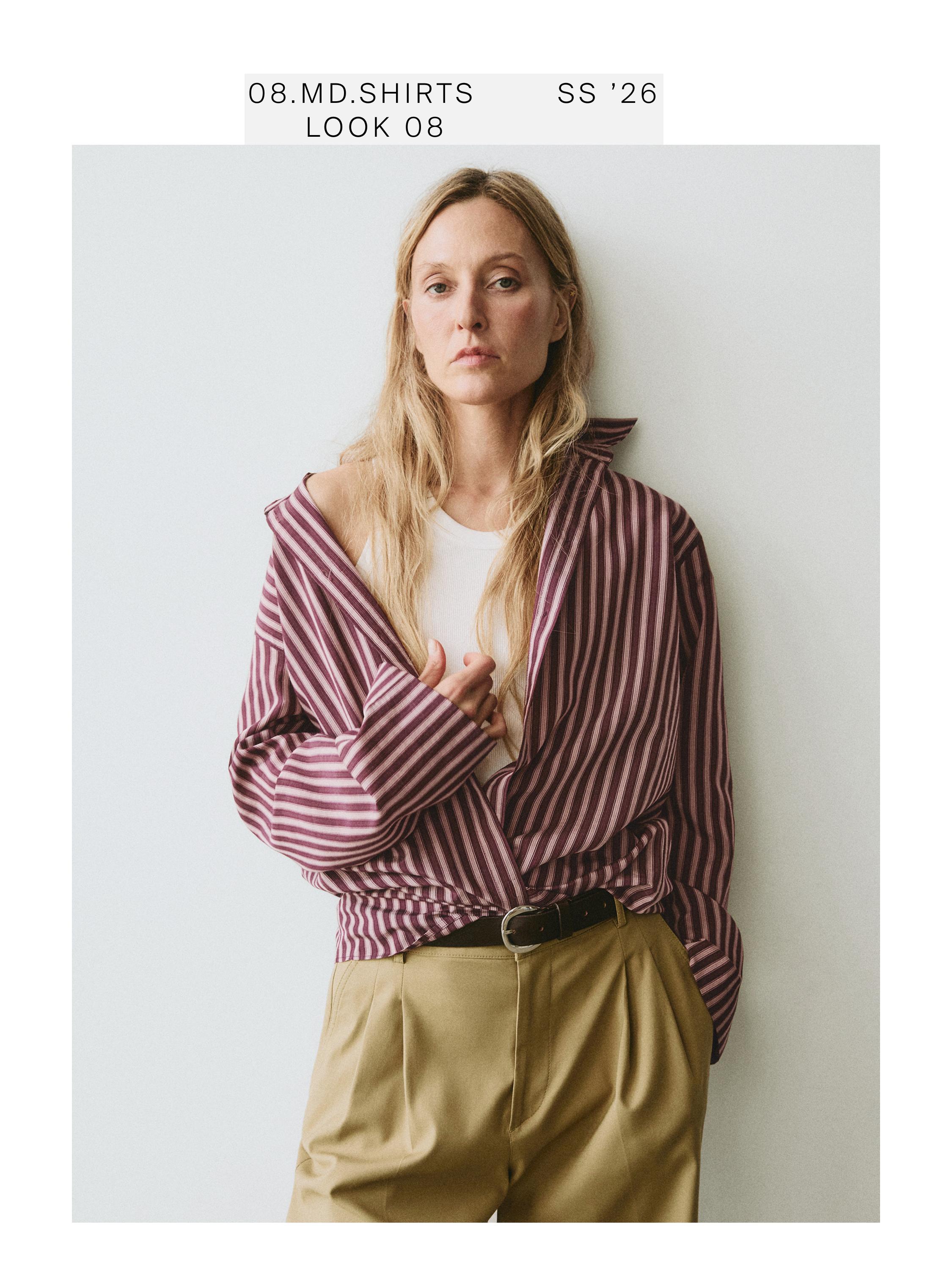 Flowing shirt with striped detailing — BROWN