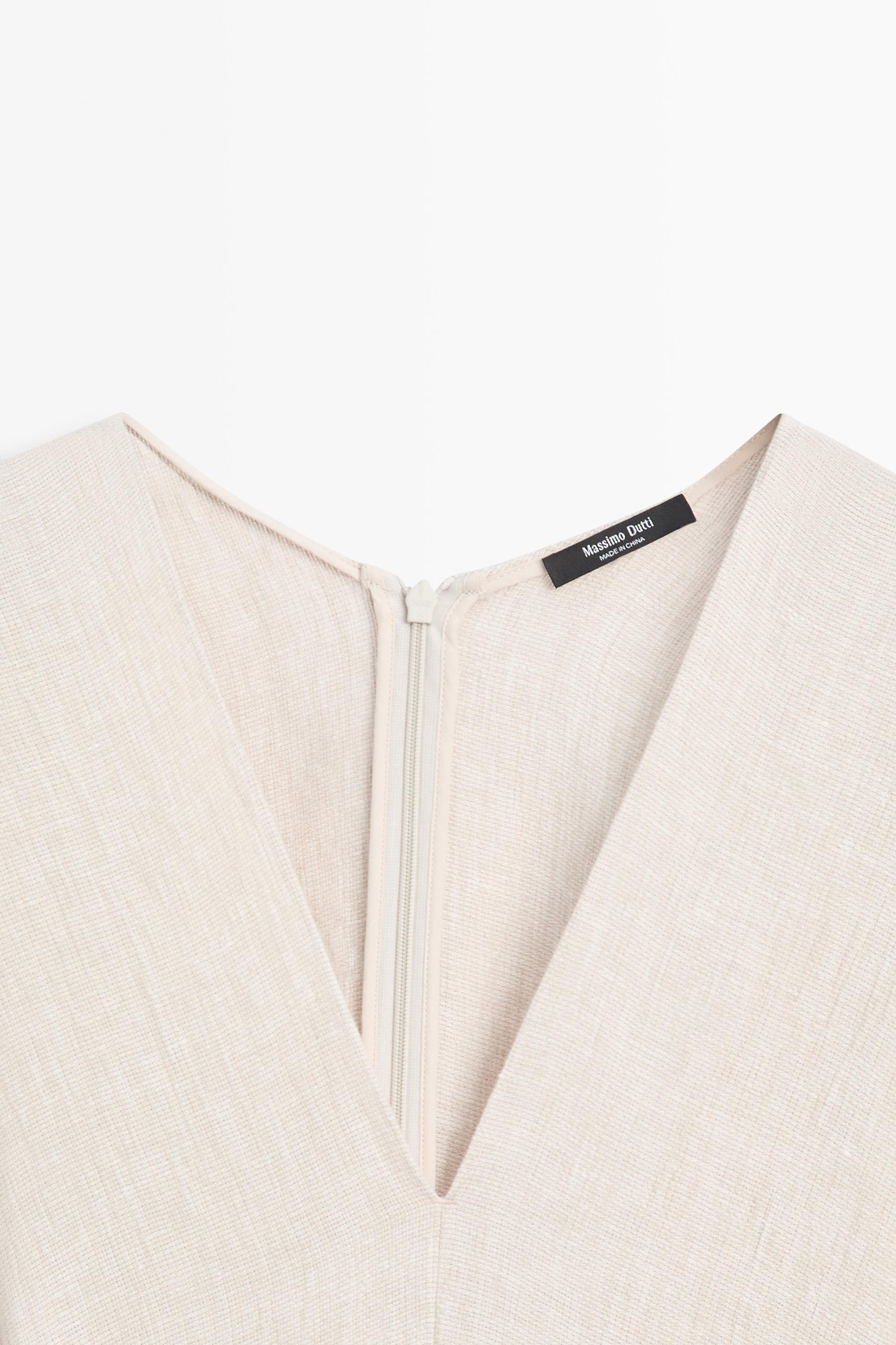 Lightweight short sleeve linen midi dress  Cream  Dress | Massimo Dutti