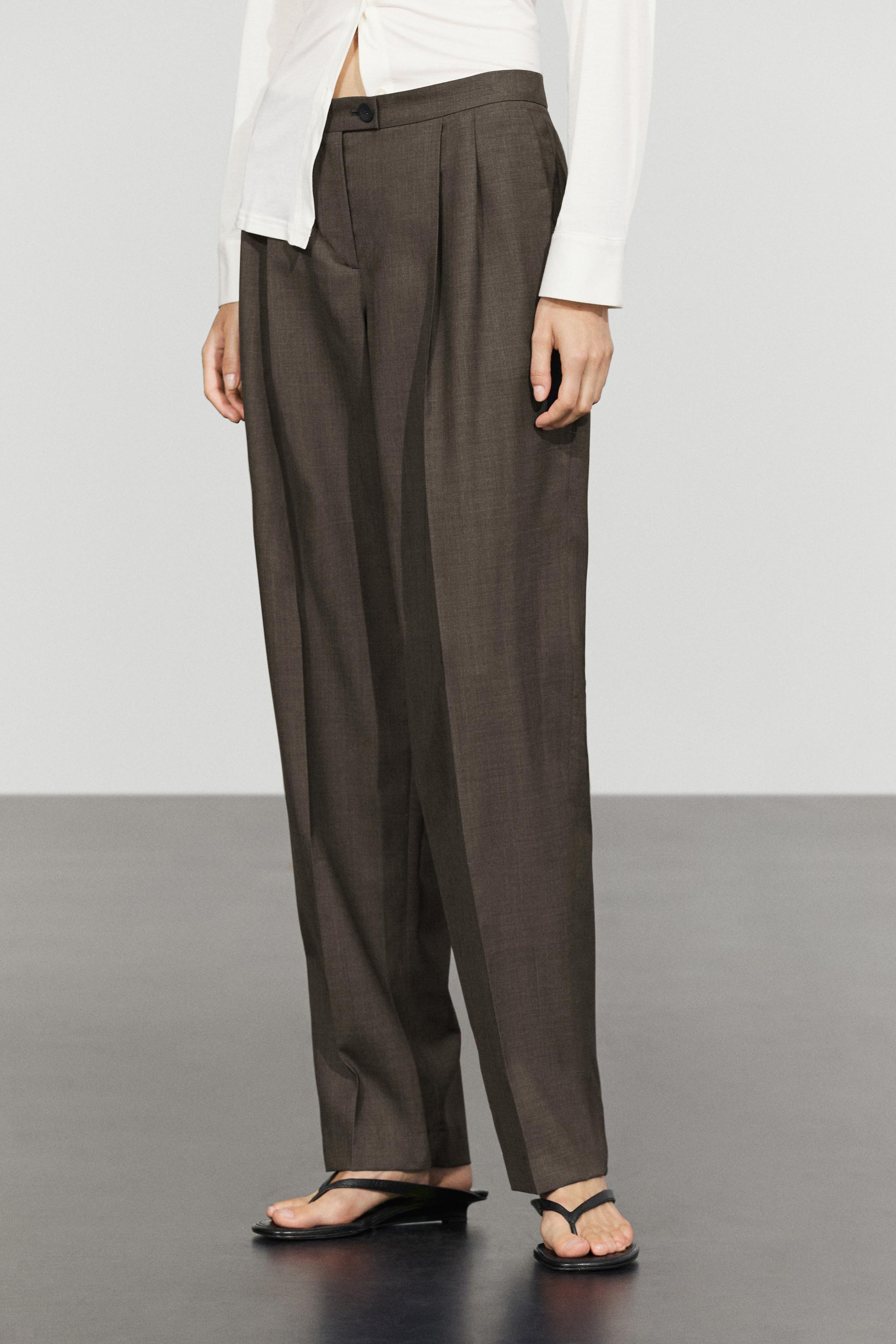 100% cool wool pleated pants — DARK GREY