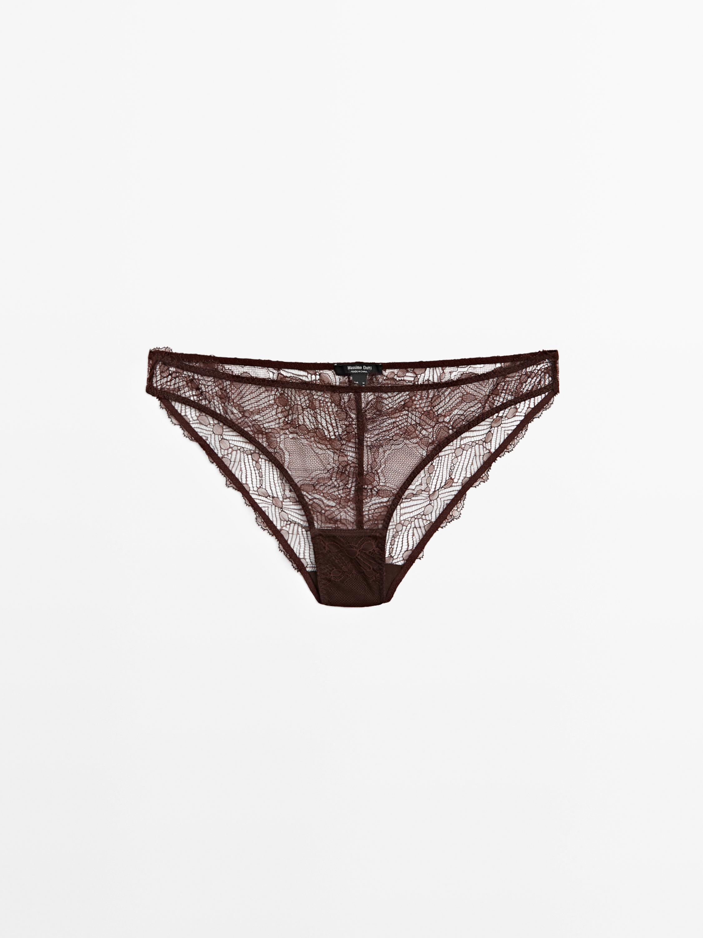 Lace briefs with blonde lace detail — BROWN