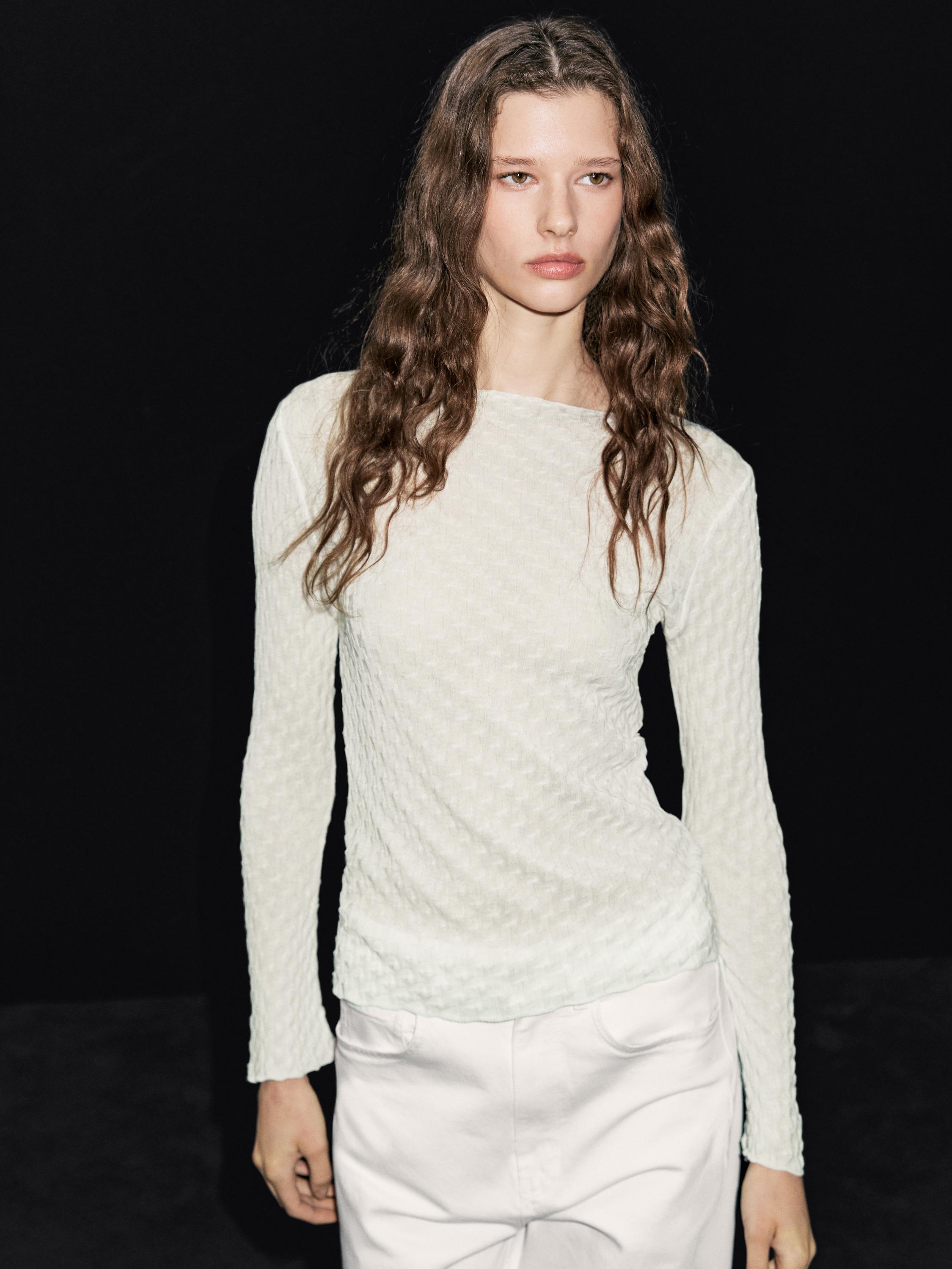 Top manches longues texturé en coton