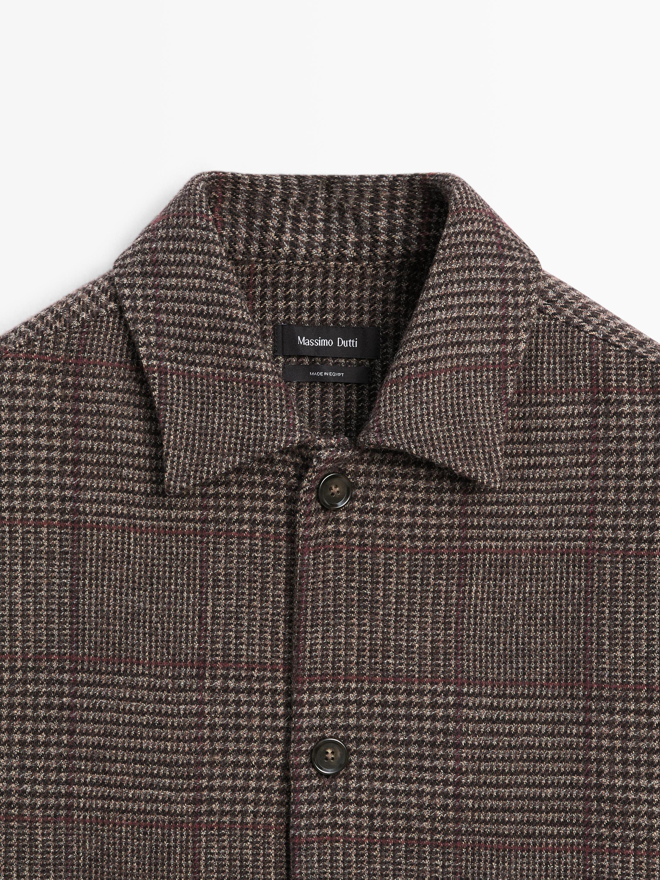 Wool blend check overshirt