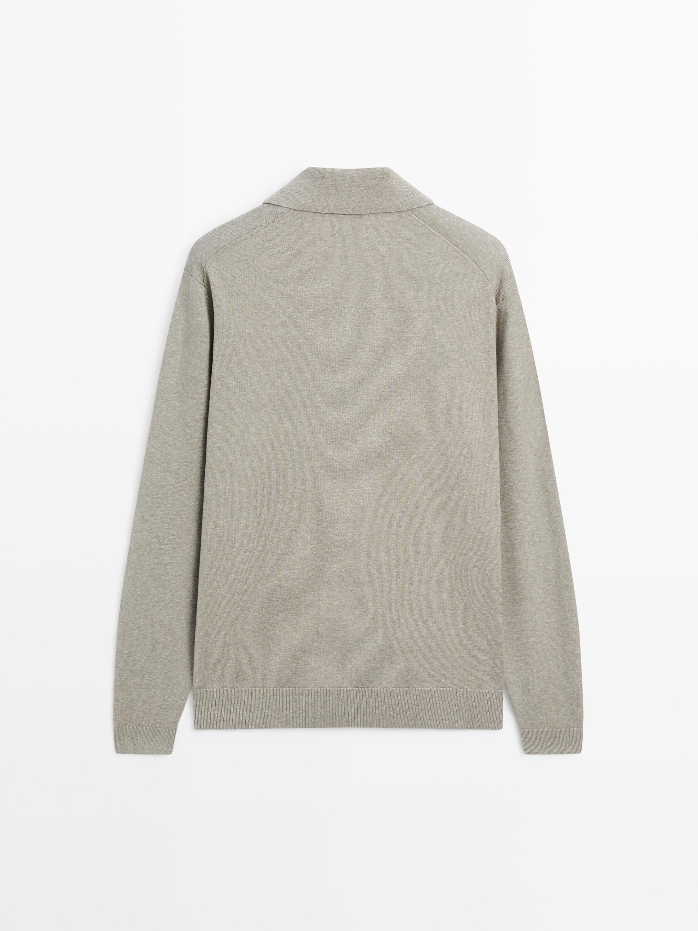 Cotton knit polo sweater — Greyish green