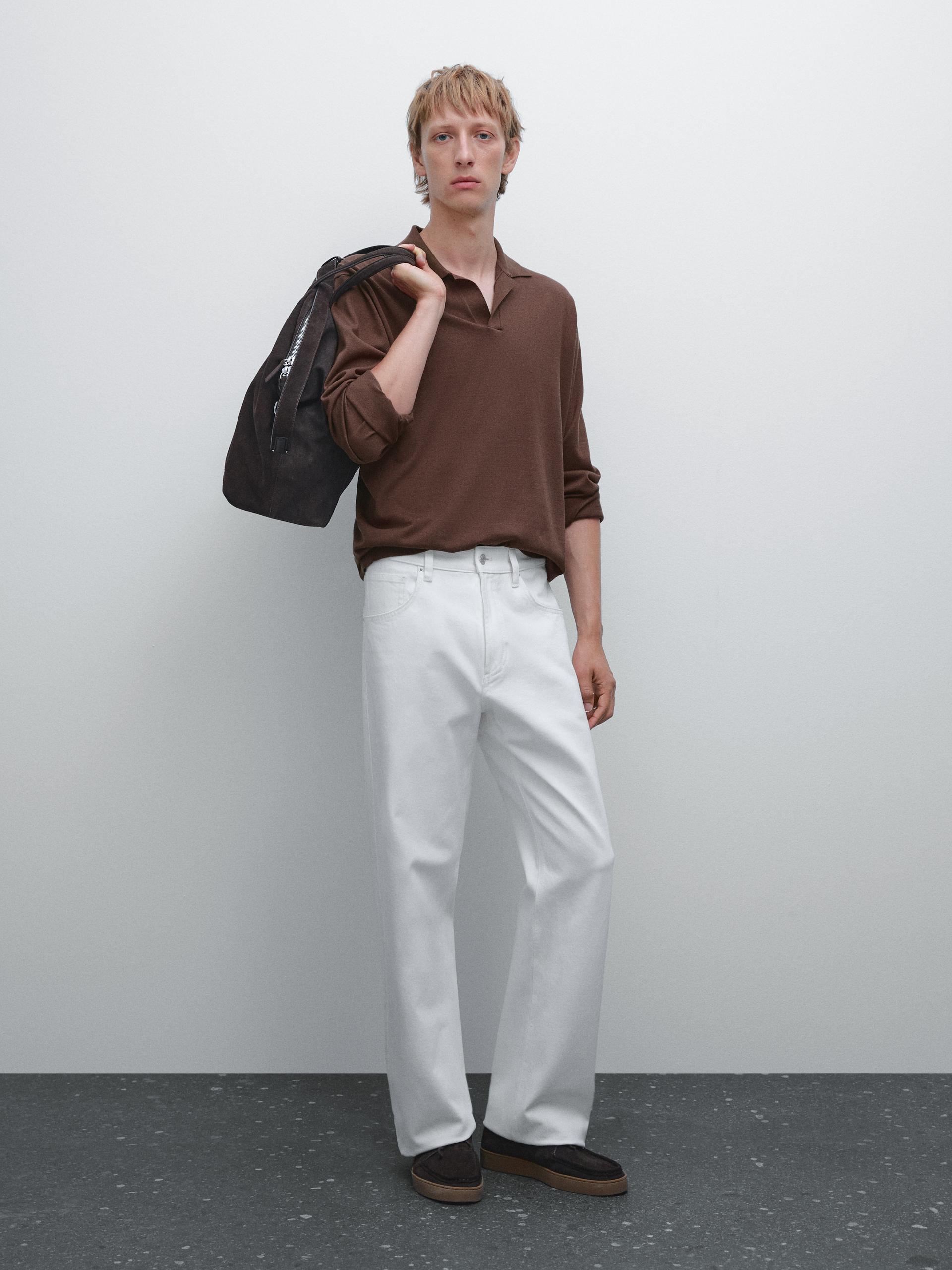 Pull Polo En Maille De Coton Et Soie Mélangés - Orange - M - Massimo Dutti - Homme