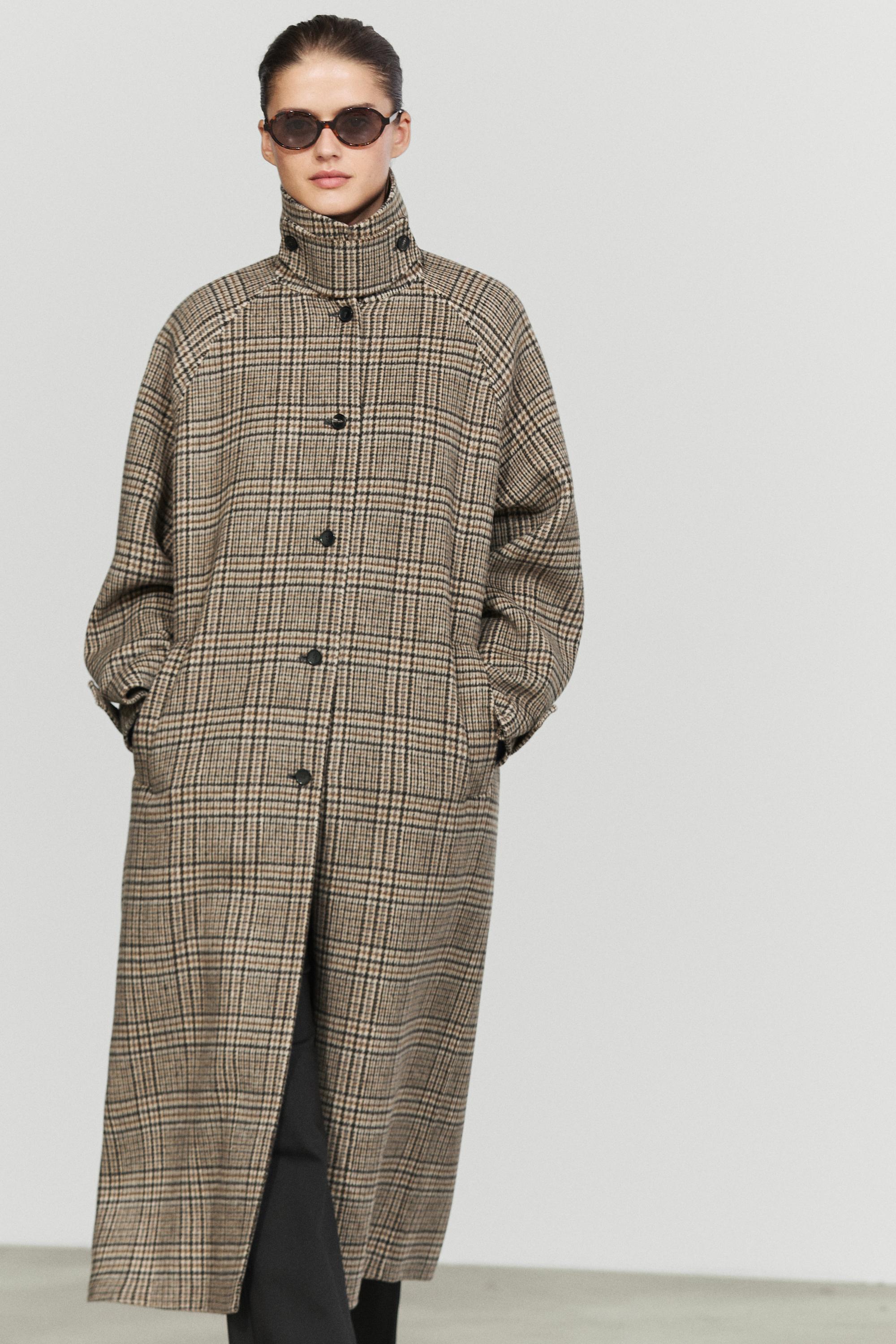 Wool blend check trench coat · Off White · Coats | Massimo Dutti