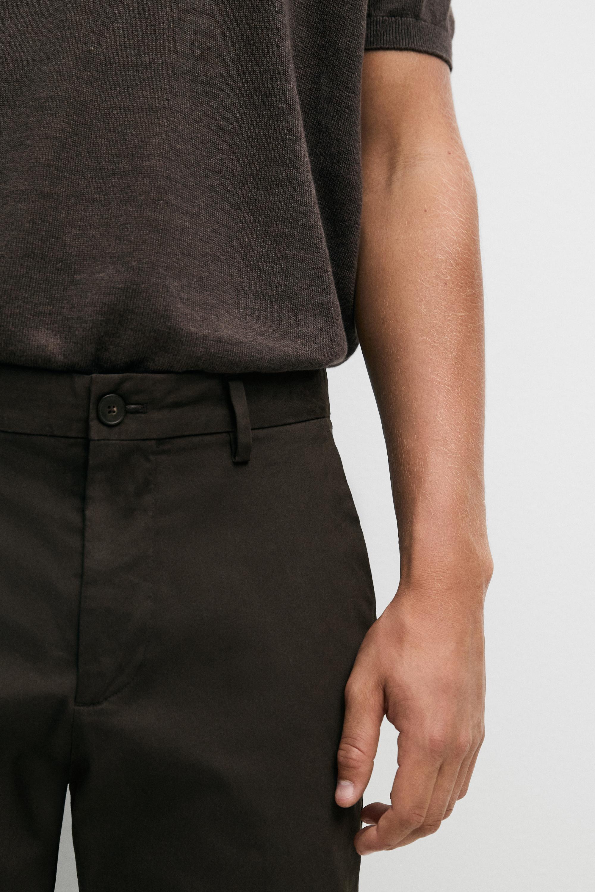 Slim fit cotton trousers — BROWN
