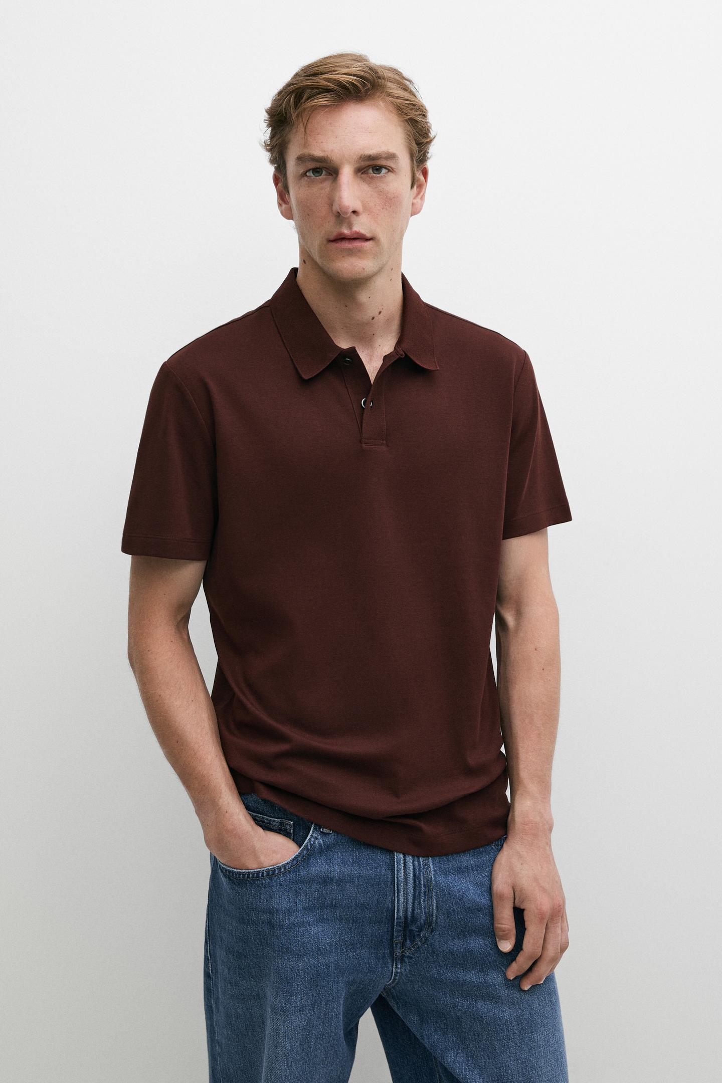 100% cotton short sleeve polo shirt - MOLE BROWN