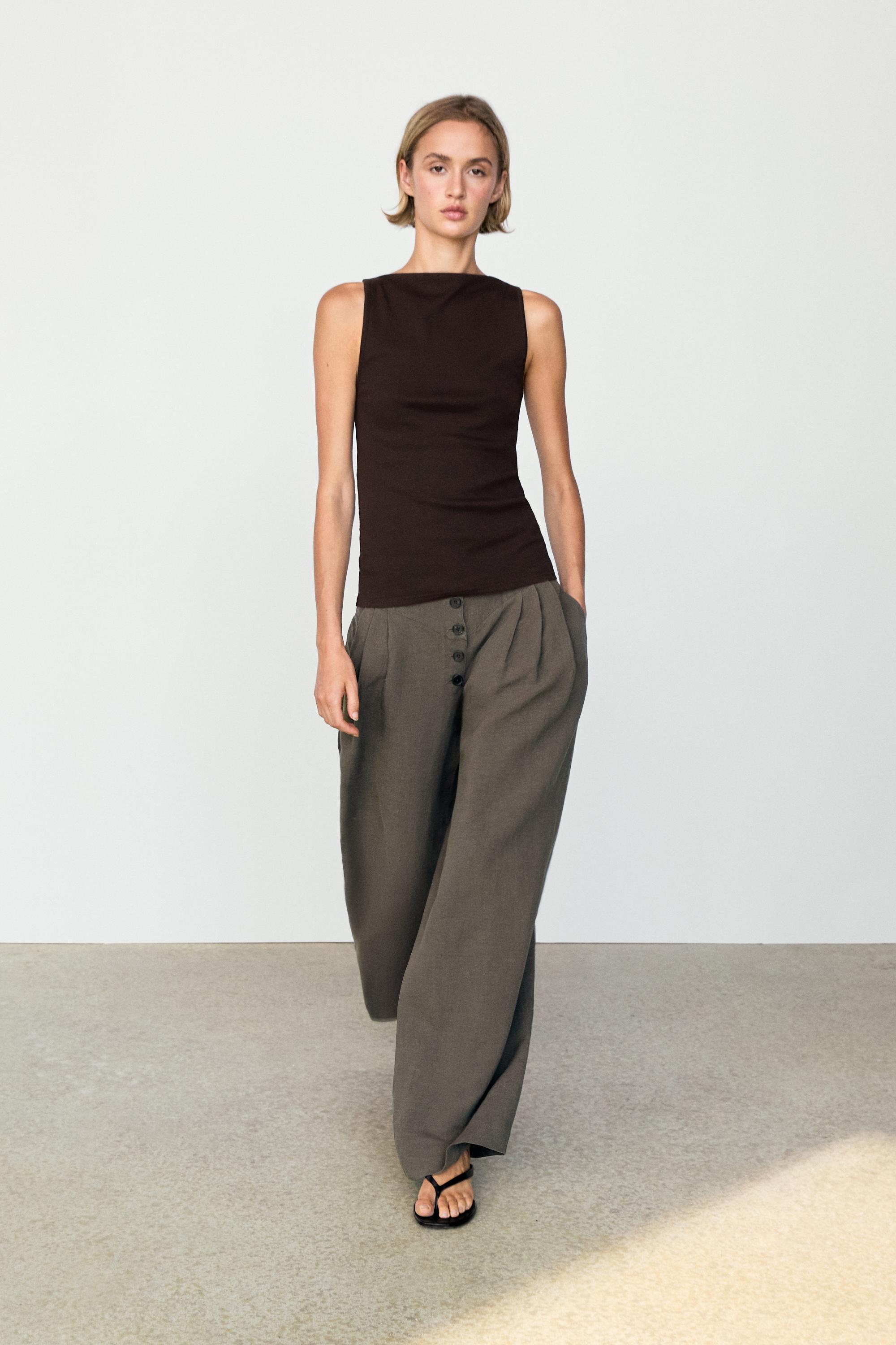 Linen blend pleated trousers — MOLE BROWN