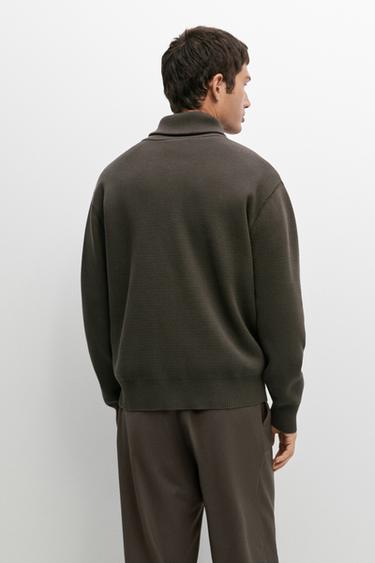 100% cotton zip-up knit cardigan — KHAKI 5