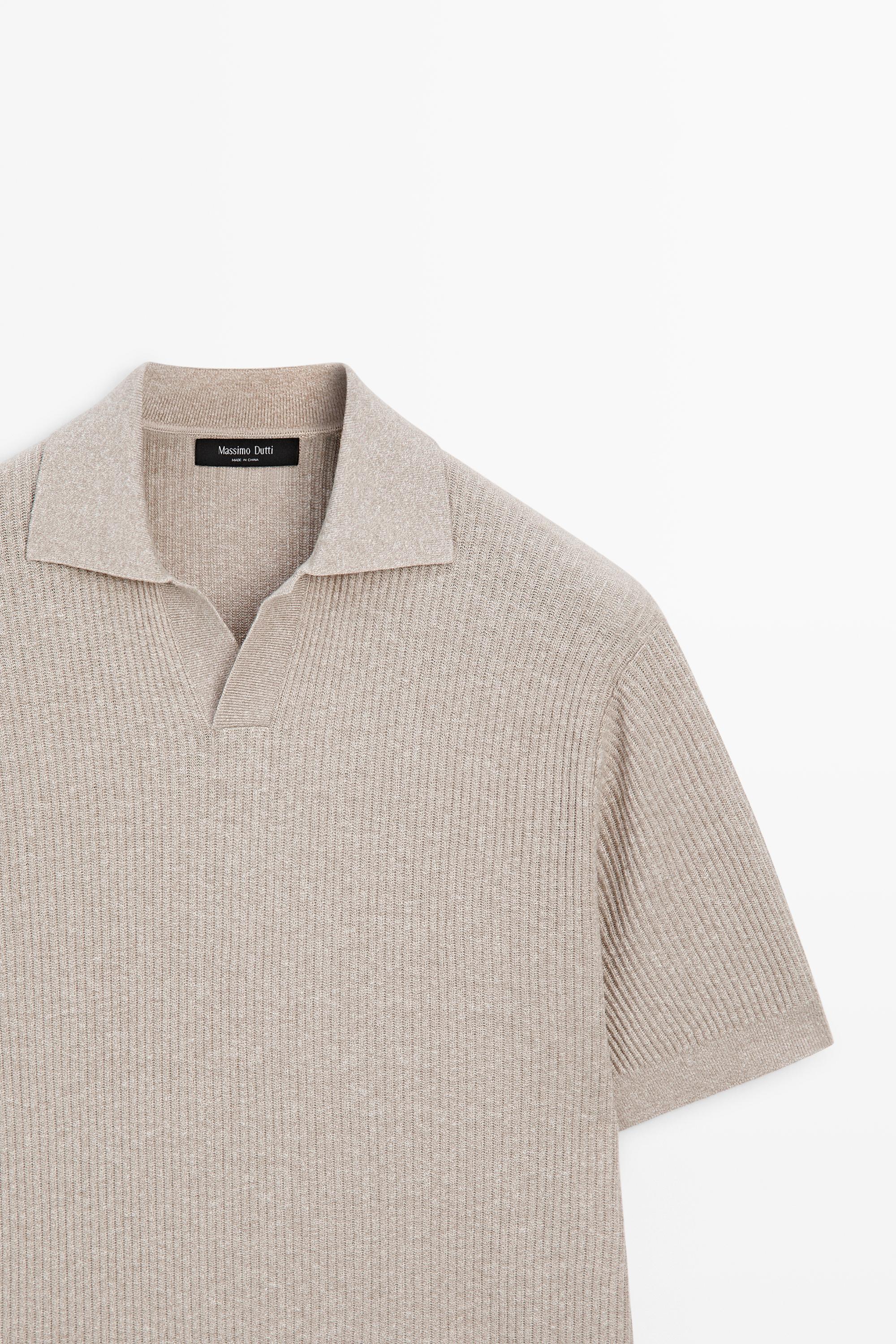Cotton blend knit polo shirt — BEIGE