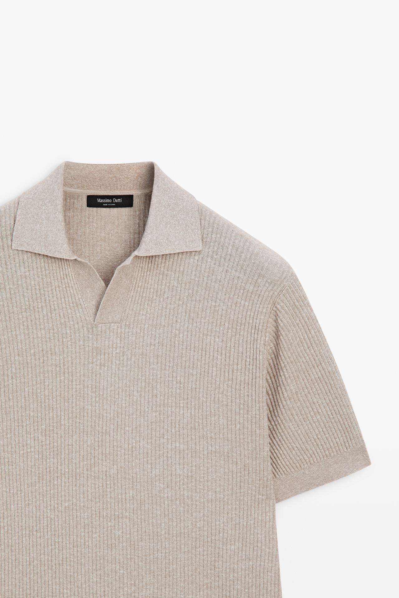 Cotton blend knit polo shirt — BEIGE