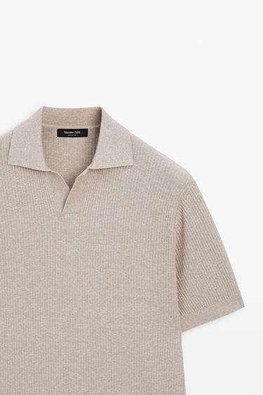 Cotton blend knit polo shirt — BEIGE 4
