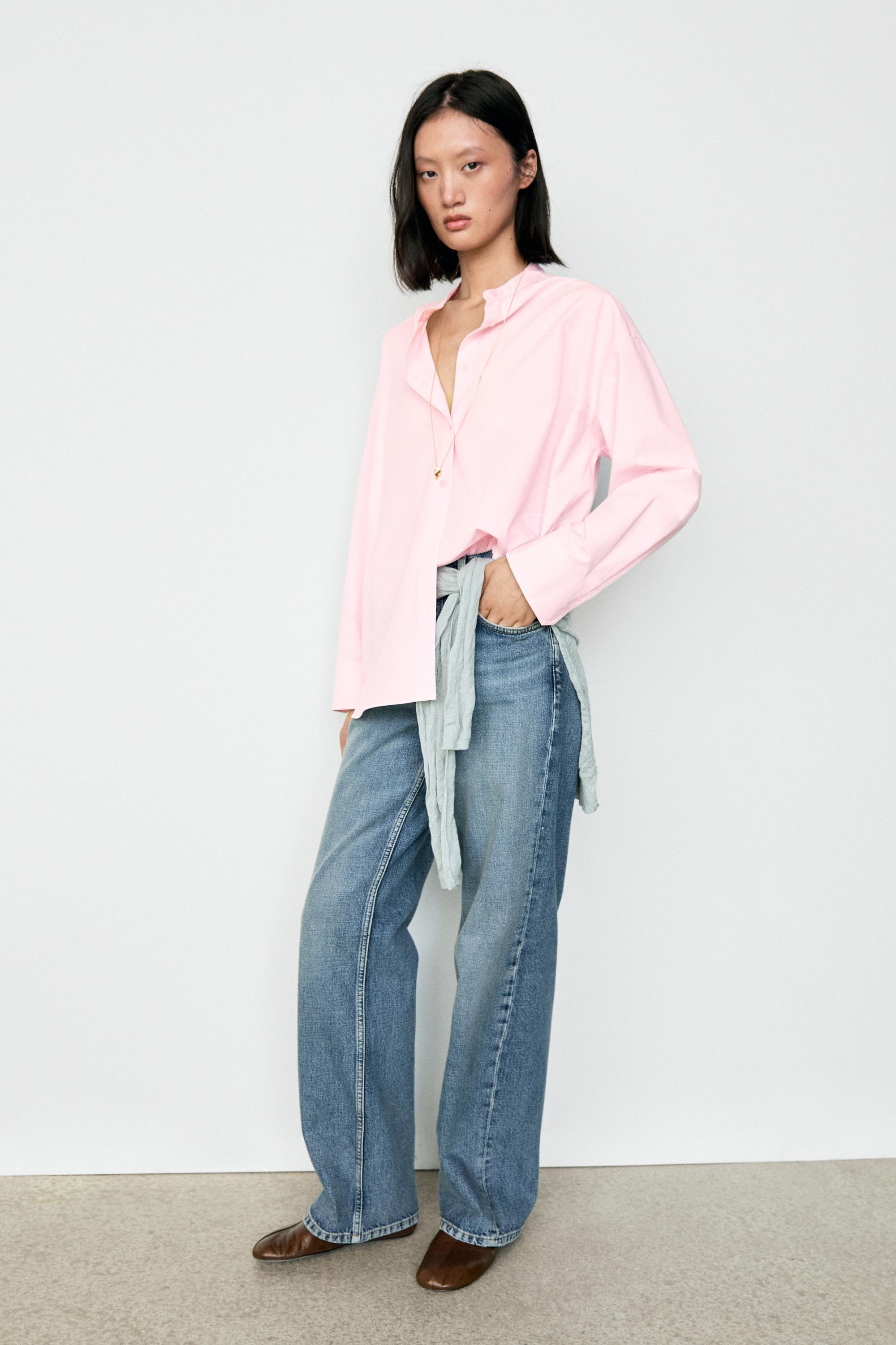 Cotton-blend stand collar shirt — CLAY