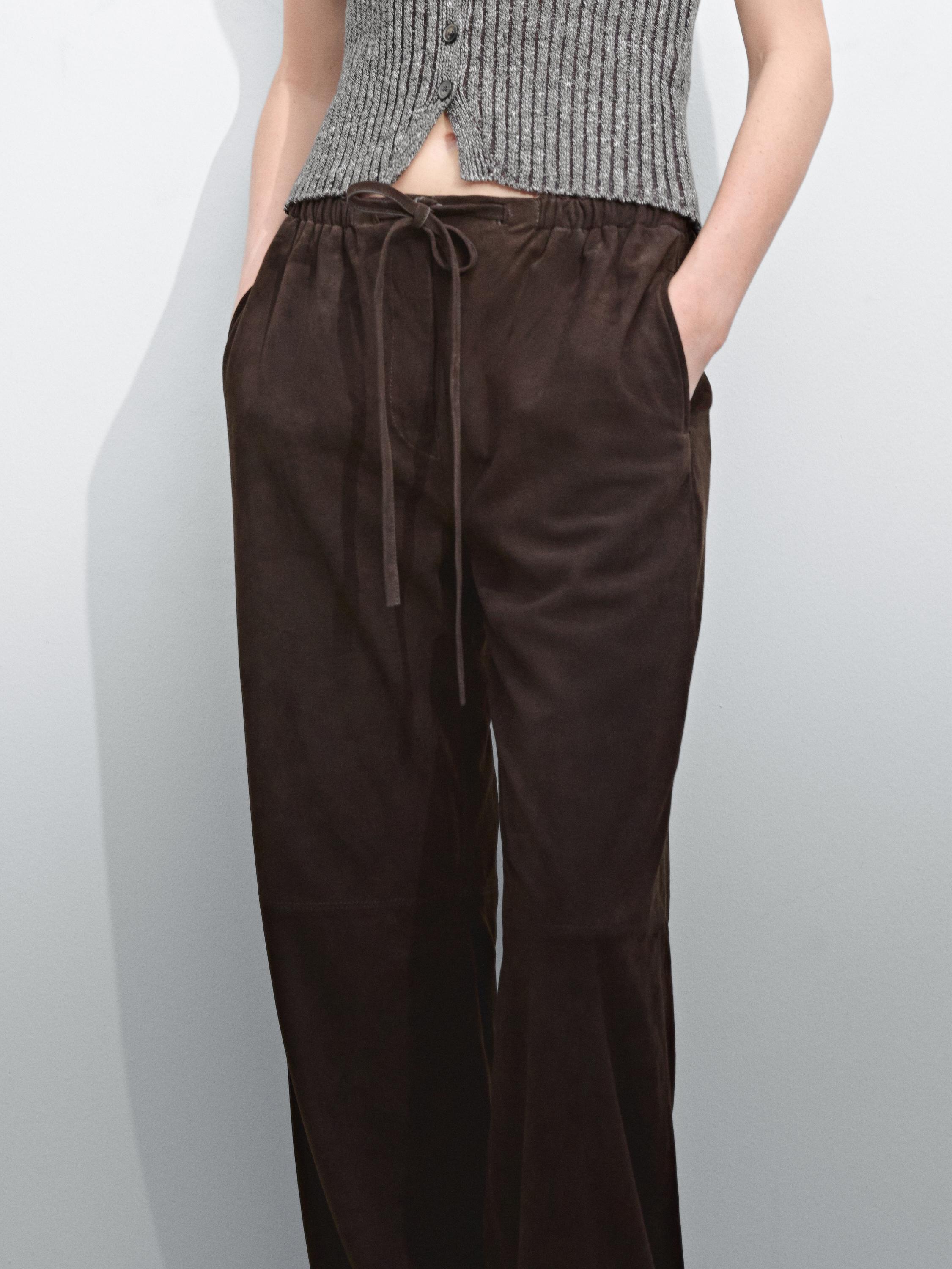Suede leather parachute trousers