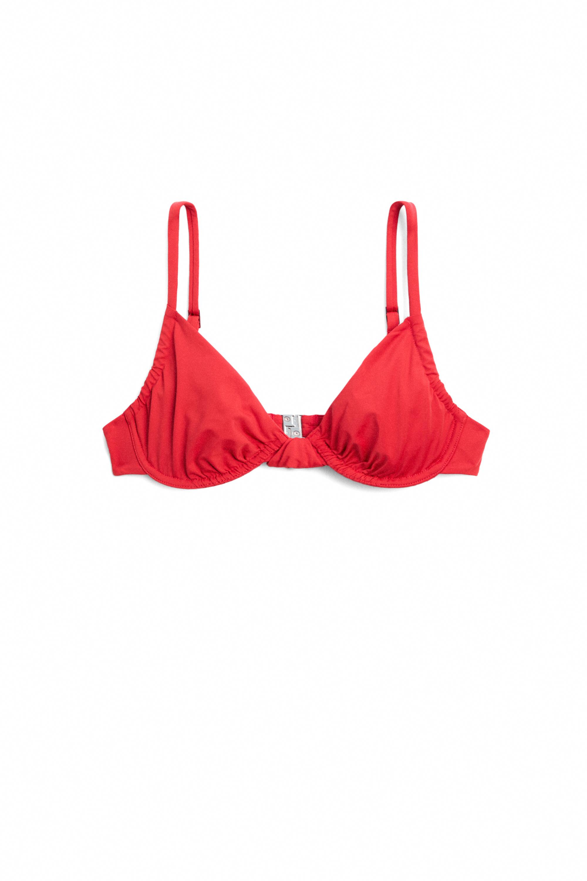 Gathered bikini top with underwire — BRIGHT RED
