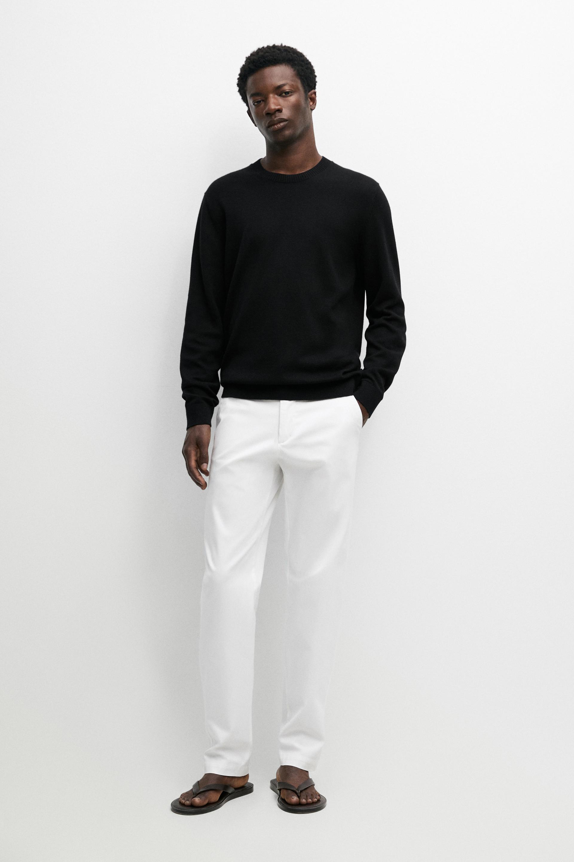 Pull Maille Col Rond Coton Et Laine - Noir - L - Massimo Dutti - Homme