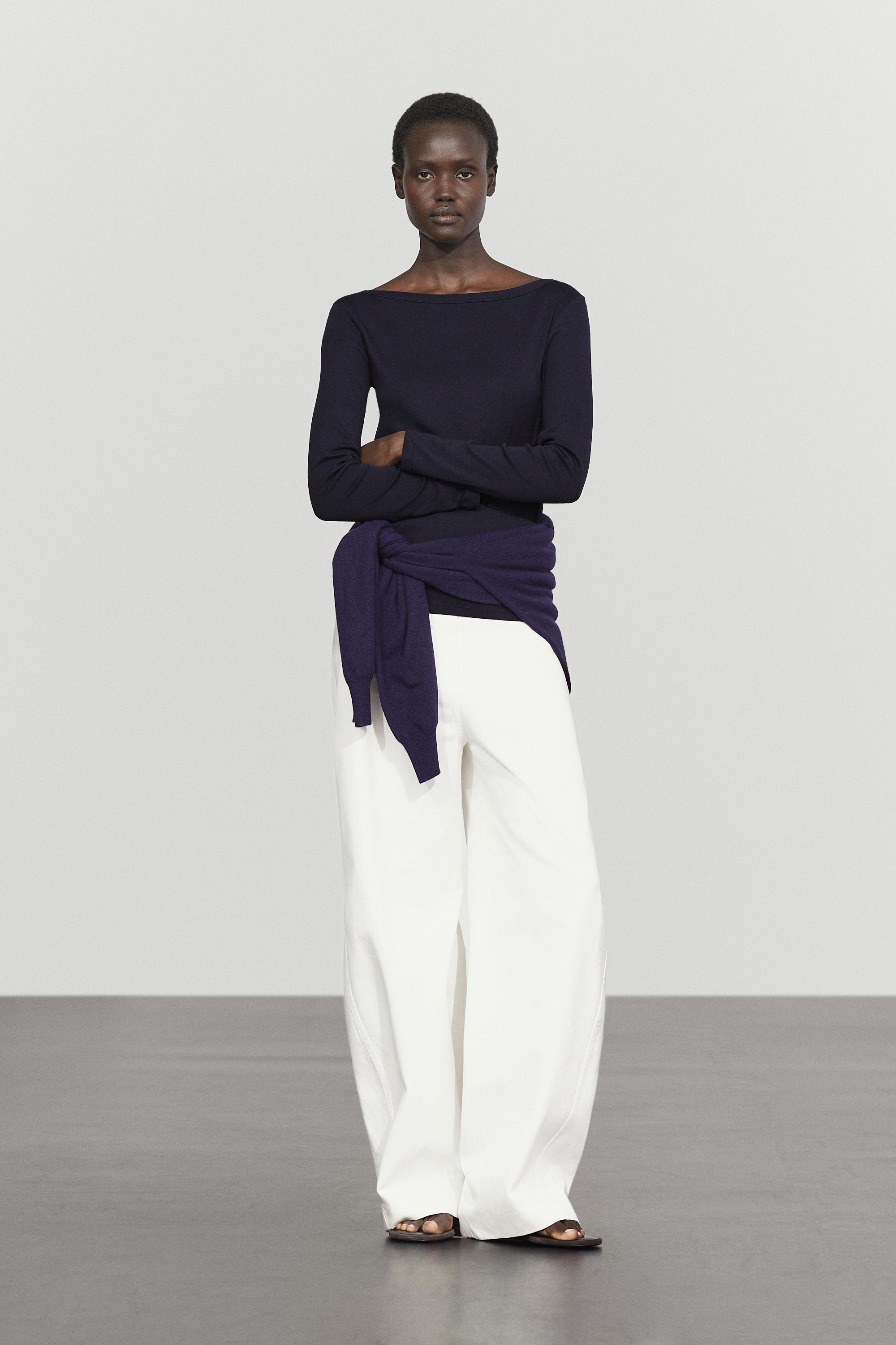 Long Sleeve Boat Neck T-shirt — NAVY BLUE